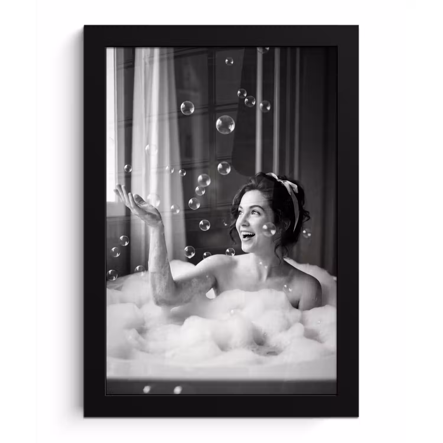 Bad - Bubbels - Zwart - Wit fotolijst zwart zonder passe partout klein -3d