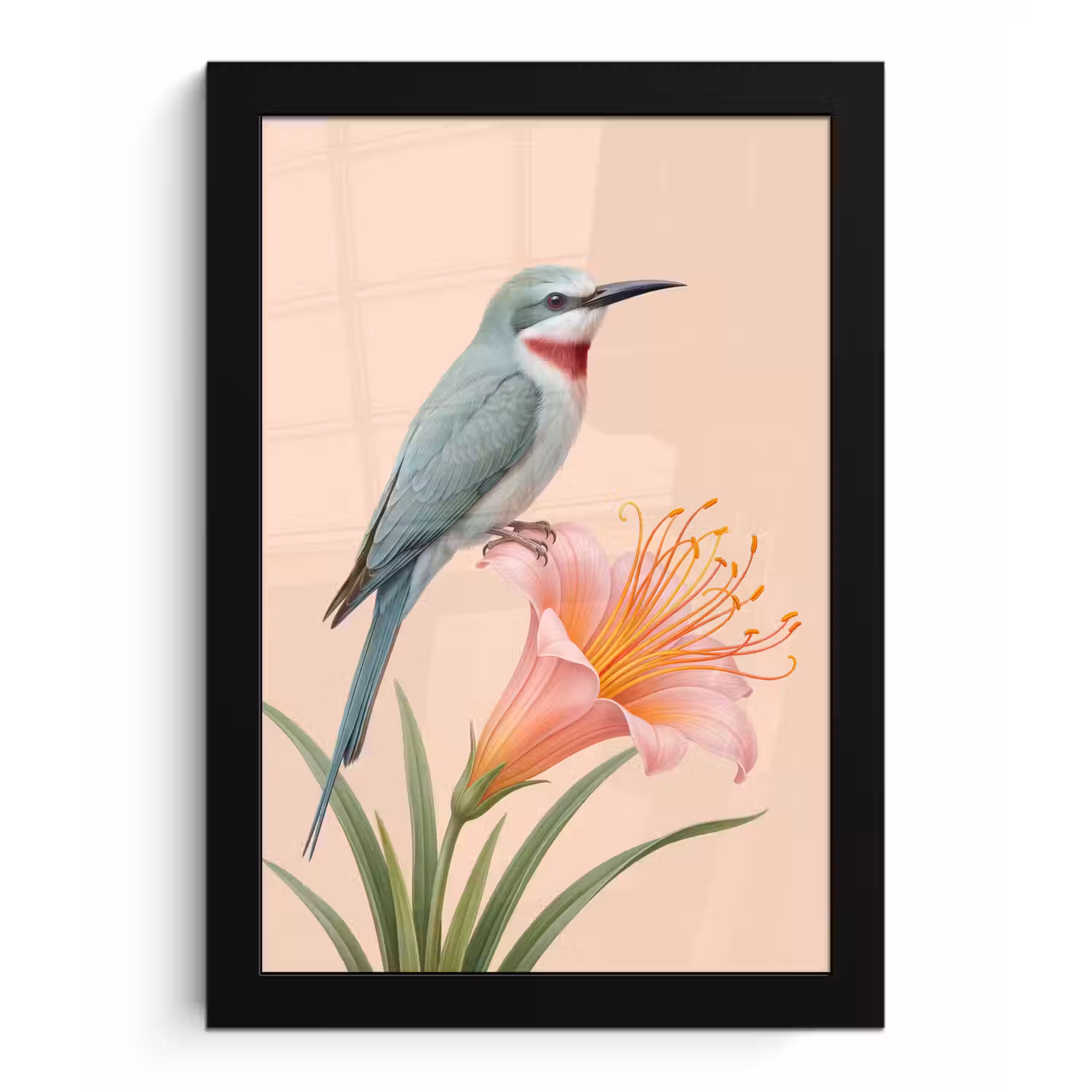 Vogel - Bloem - Natuur - Roze fotolijst zwart zonder passe partout klein -3d