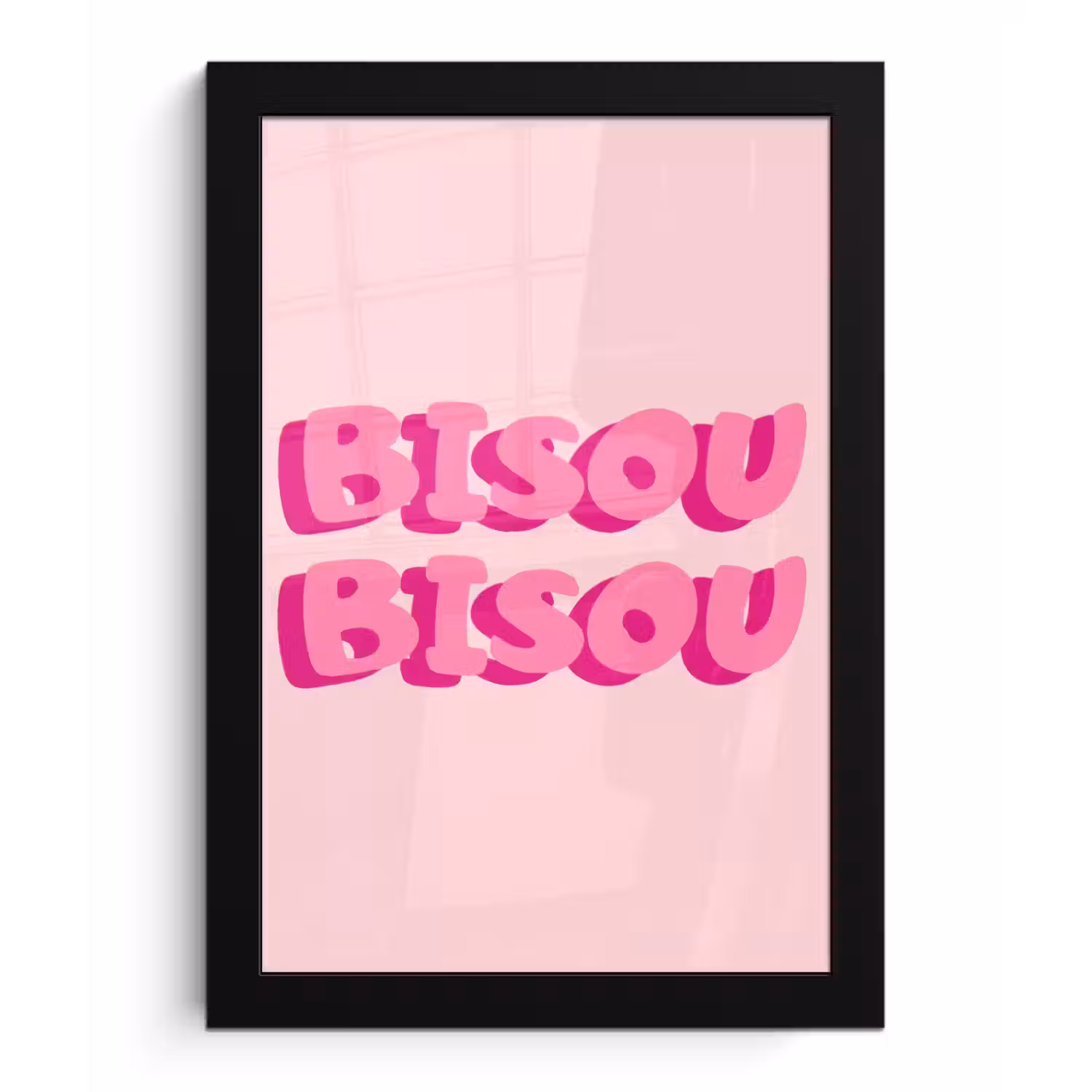 Bisou - Roze - Dikke letters fotolijst zwart zonder passe partout klein -3d