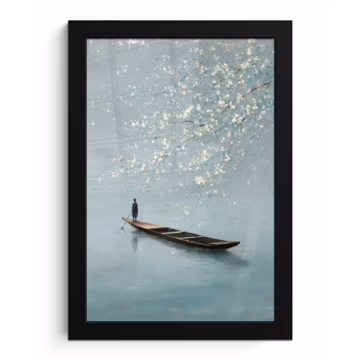 Bloesems - Minimalistisch - Wateroppervlak - Boot fotolijst zwart zonder passe partout klein -3d