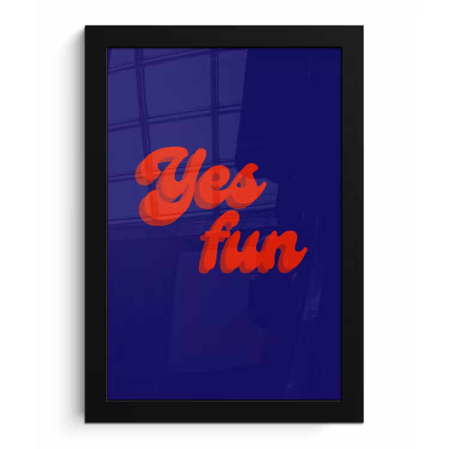 Blauw - Rood - Yes fun - 3D fotolijst zwart zonder passe partout klein -3d