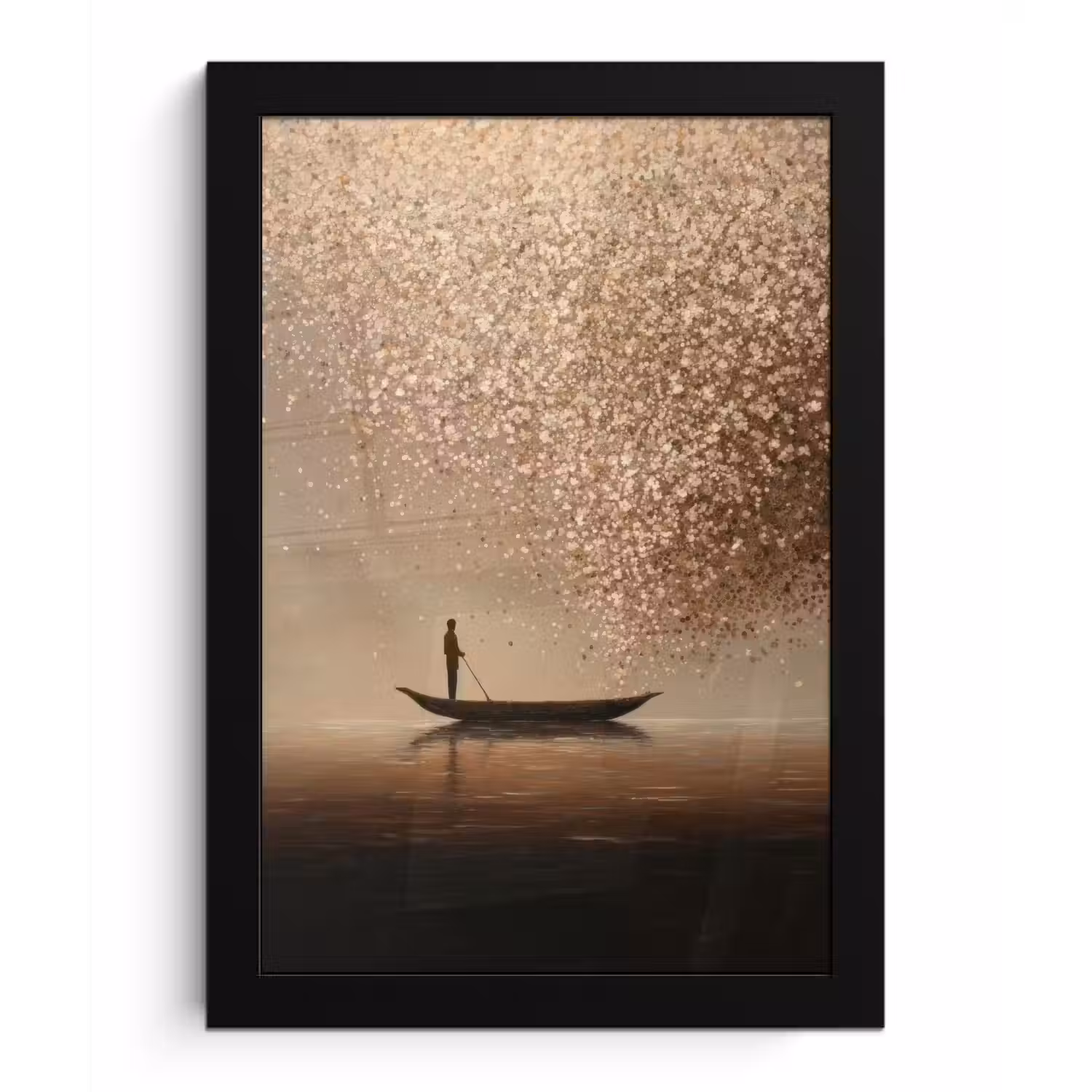 Bootje - Blaadjes - Goud - Water fotolijst zwart zonder passe partout klein -3d