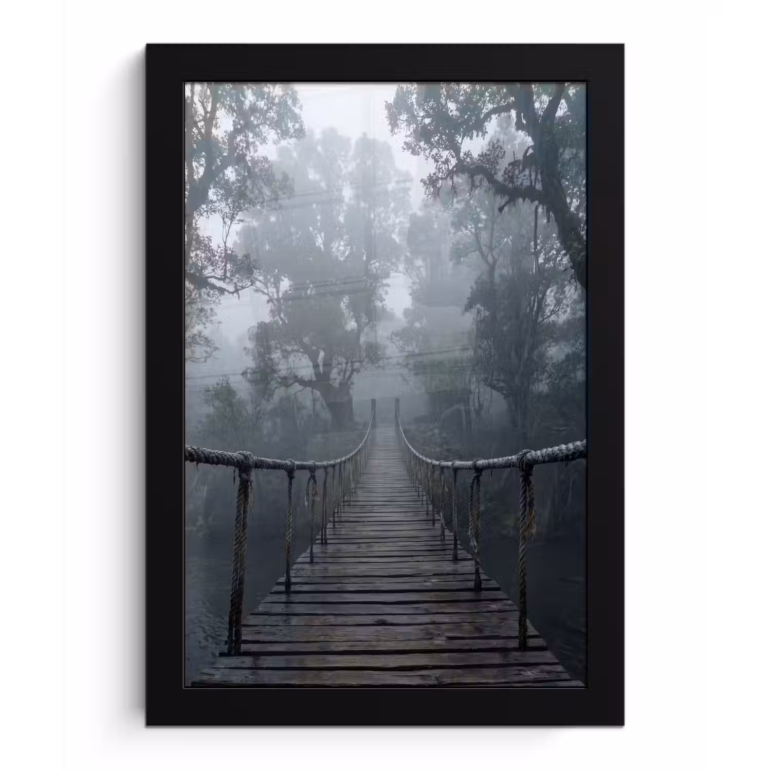 Brug - Jungle - Mist - Natuur fotolijst zwart zonder passe partout klein -3d