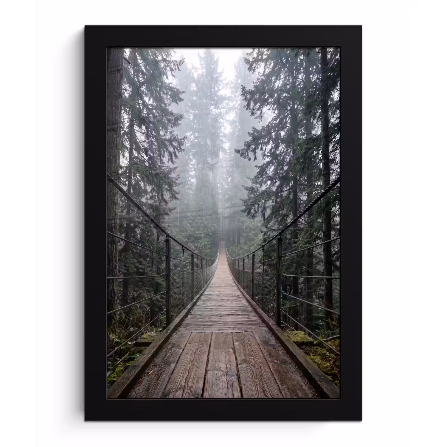 Brug - Bos - Mist - Natuur fotolijst zwart zonder passe partout klein -3d