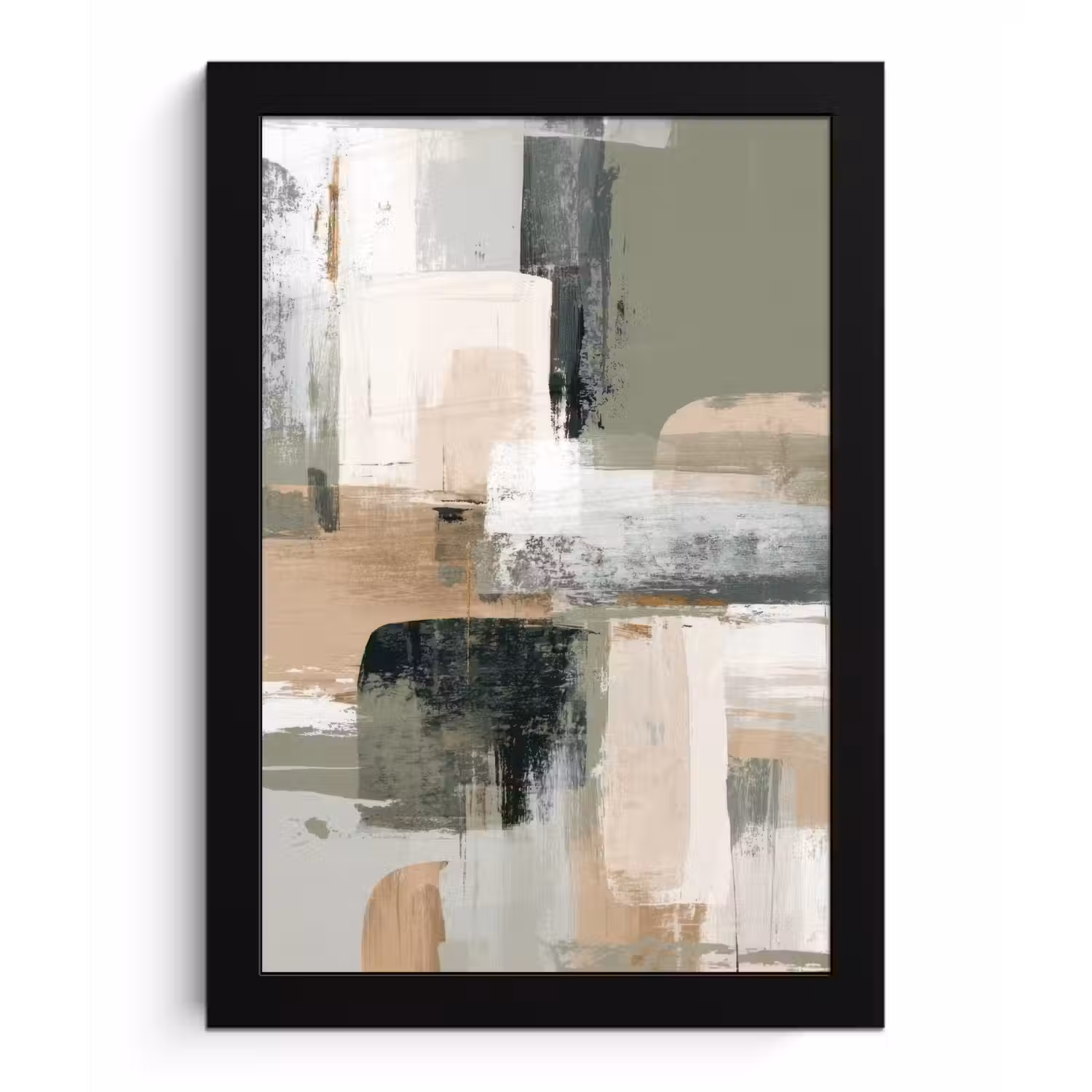 Penseelstreken - Abstract - Aardetinten fotolijst zwart zonder passe partout klein -3d