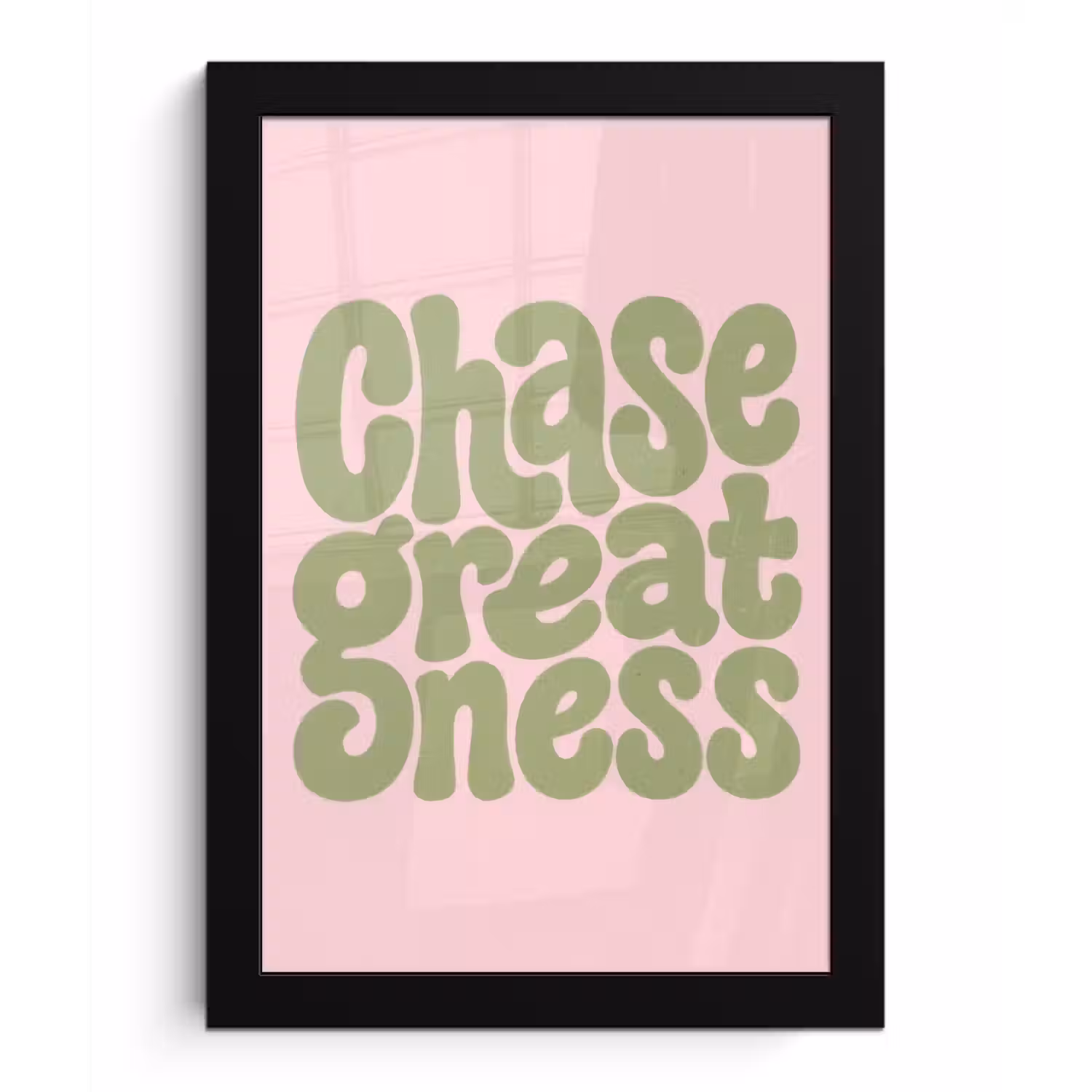 Chase greatness - Groen - Roze - Retro fotolijst zwart zonder passe partout klein -3d