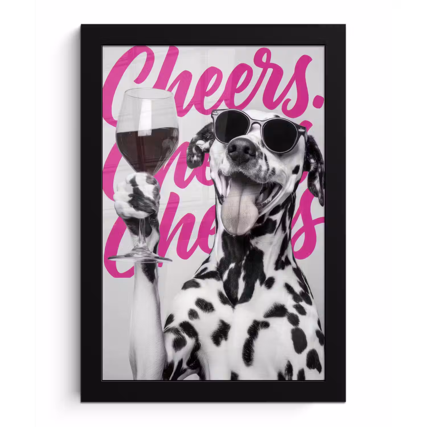 Cheers - Hond - Roze - Wijn fotolijst zwart zonder passe partout klein -3d