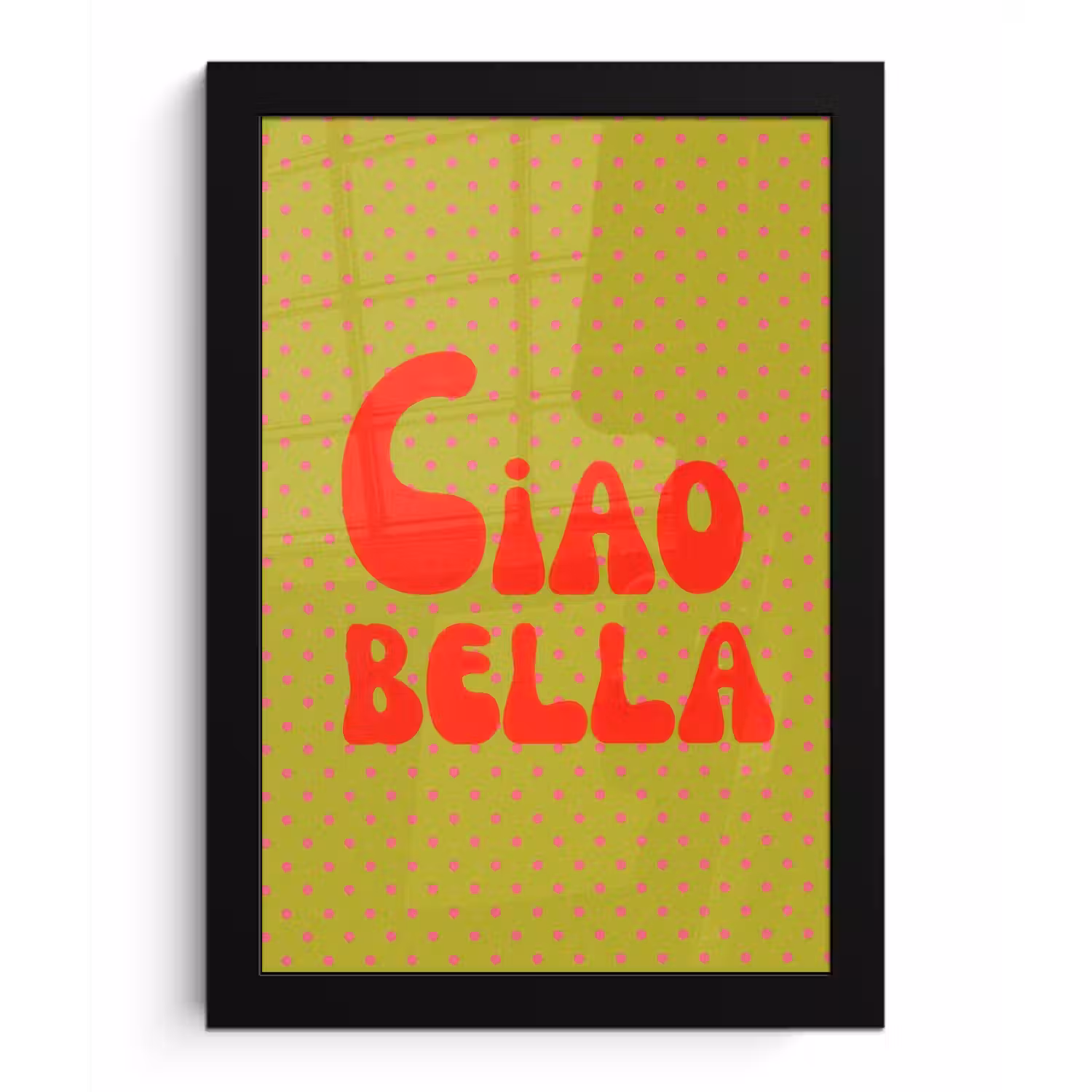 Ciao bella - Rood - Groen - Stippen fotolijst zwart zonder passe partout klein -3d