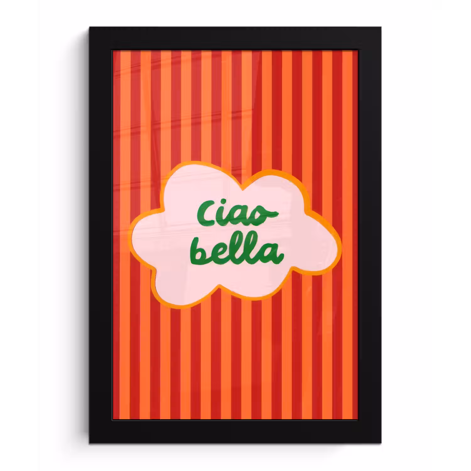 Ciao bella - Tekstwolk - Strepen - Oranje fotolijst zwart zonder passe partout klein -3d
