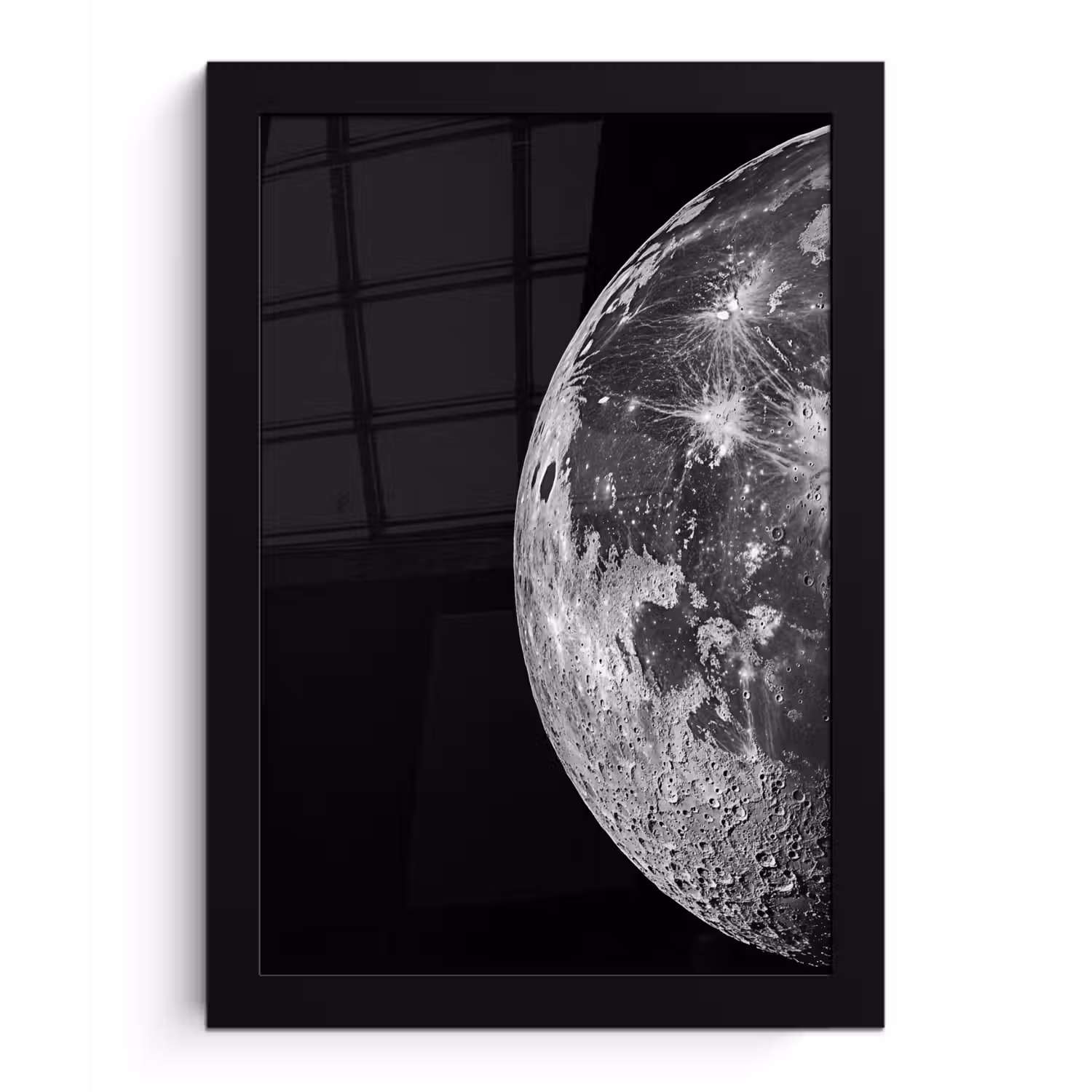 Close-up - Maan - Wit - Textuur fotolijst zwart zonder passe partout klein -3d