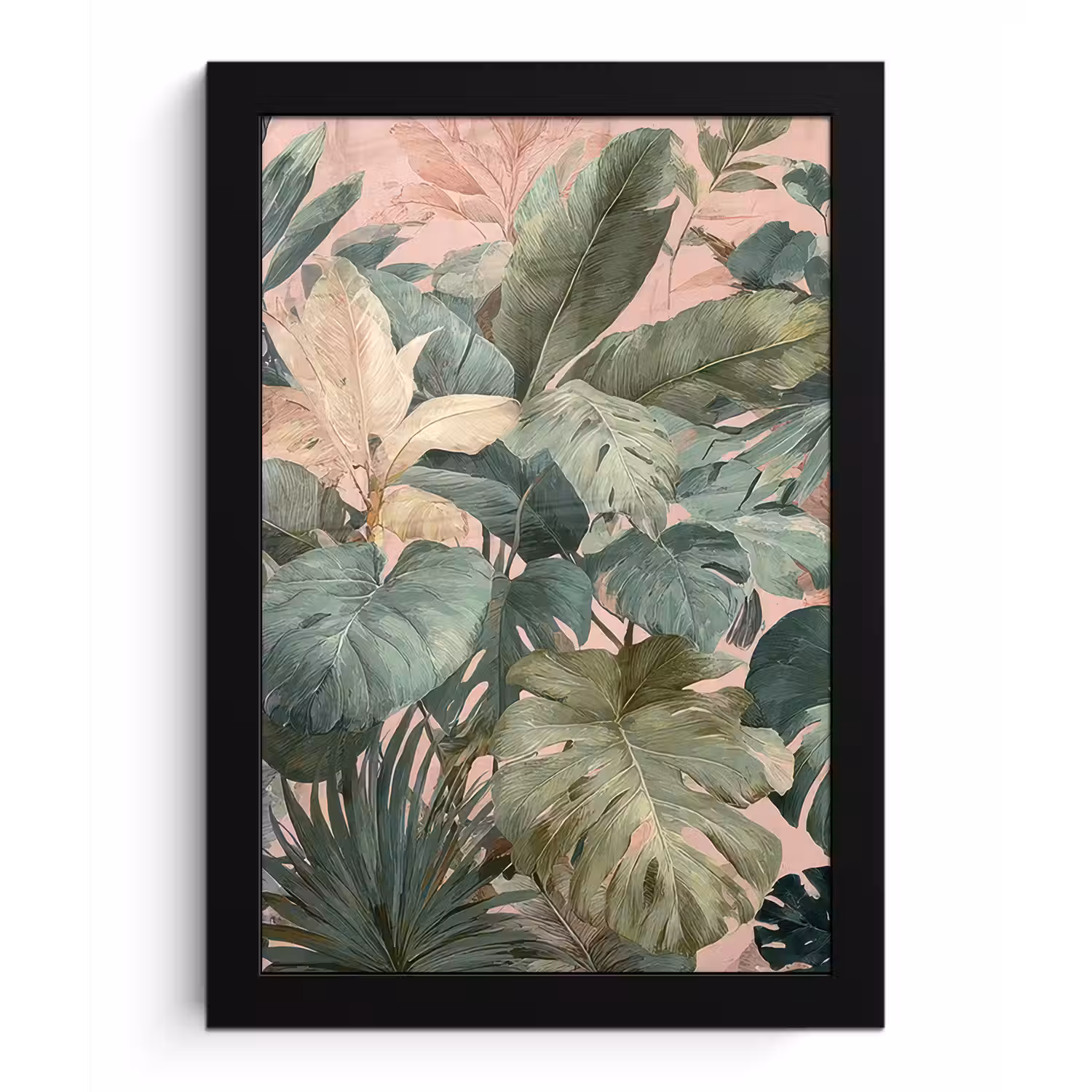 Compositie van bladeren - Groen - Roze fotolijst zwart zonder passe partout klein -3d