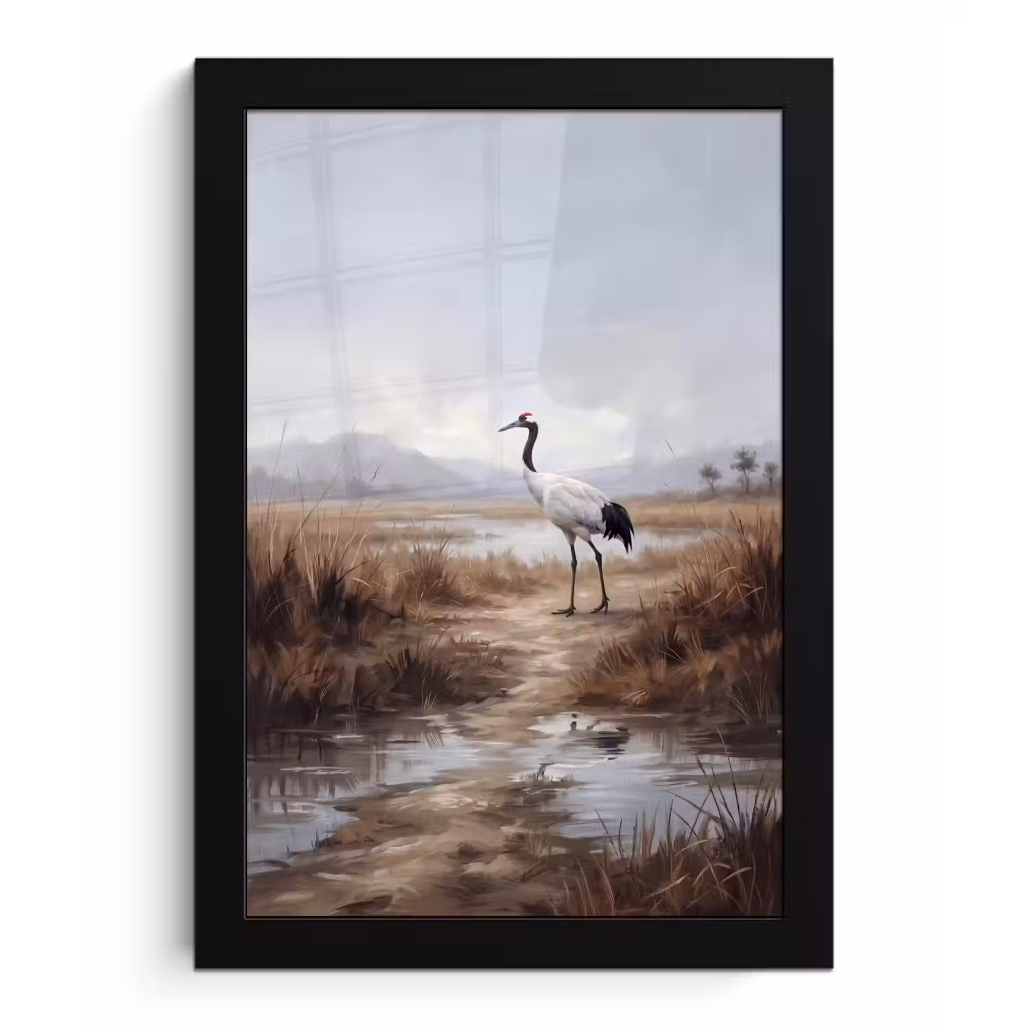 Kraanvogel - Natuur - Realistisch fotolijst zwart zonder passe partout klein -3d