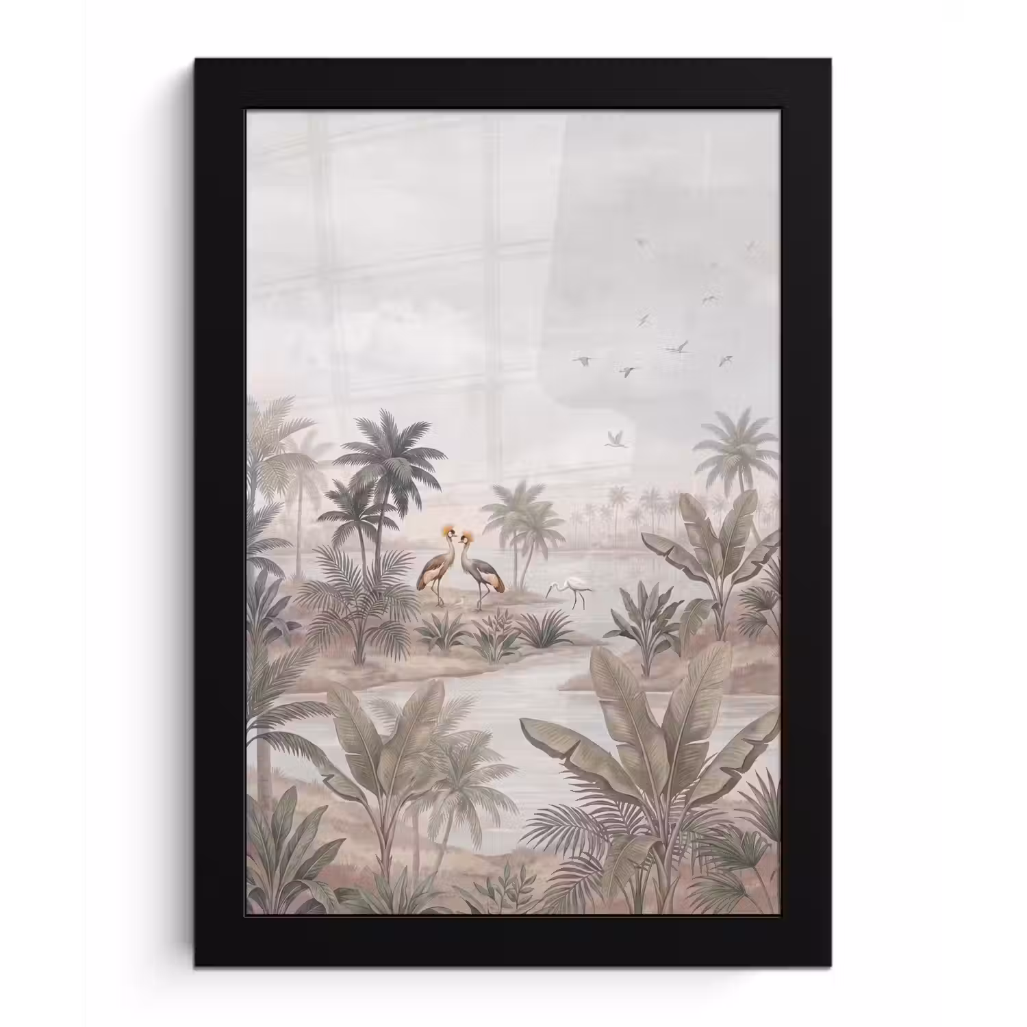 Kraanvogels - Palmbomen - Tropisch fotolijst zwart zonder passe partout klein -3d