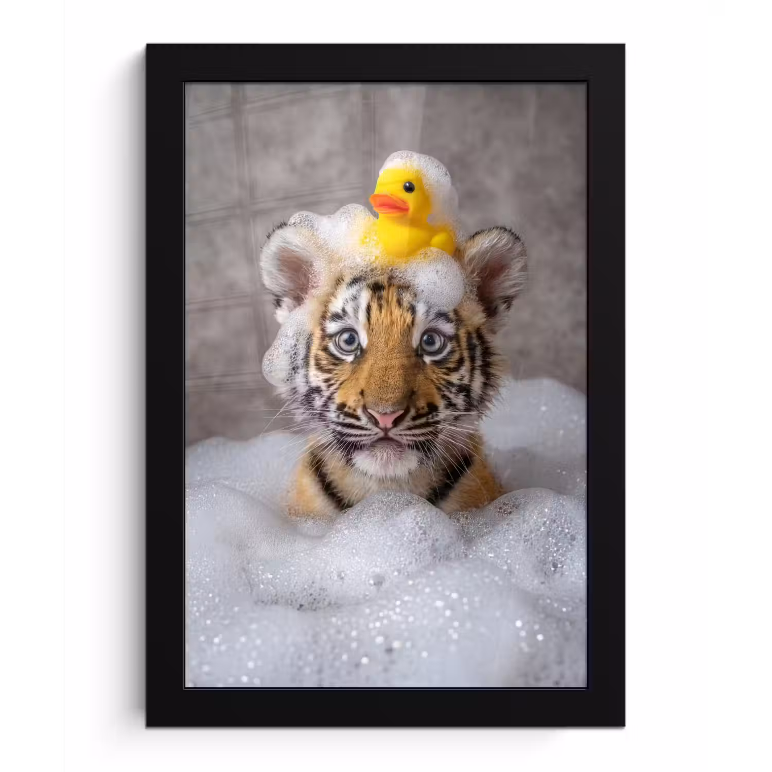 Welpje - Bad - Geel fotolijst zwart zonder passe partout klein -3d