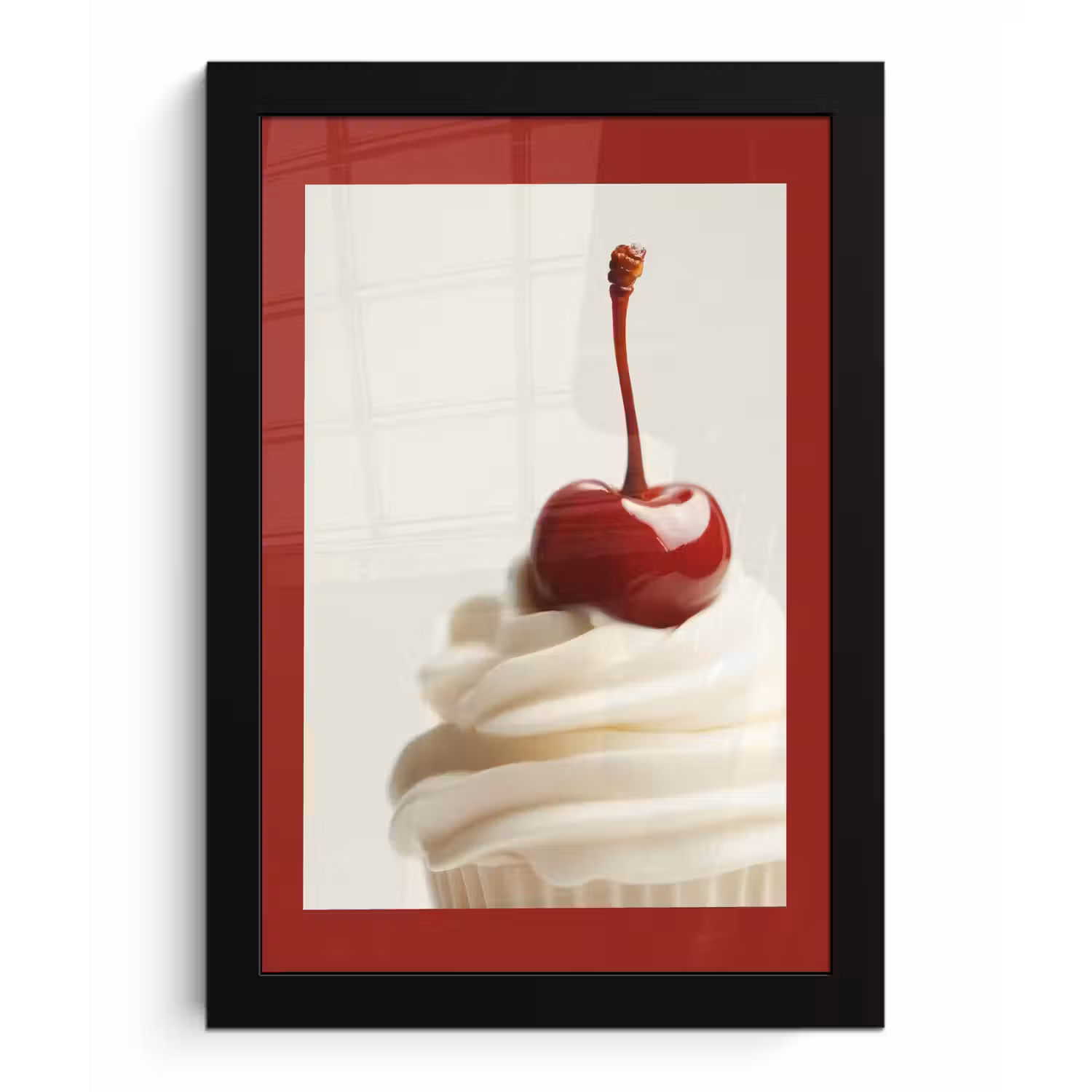 Cupcake - Kers - Rood fotolijst zwart zonder passe partout klein -3d