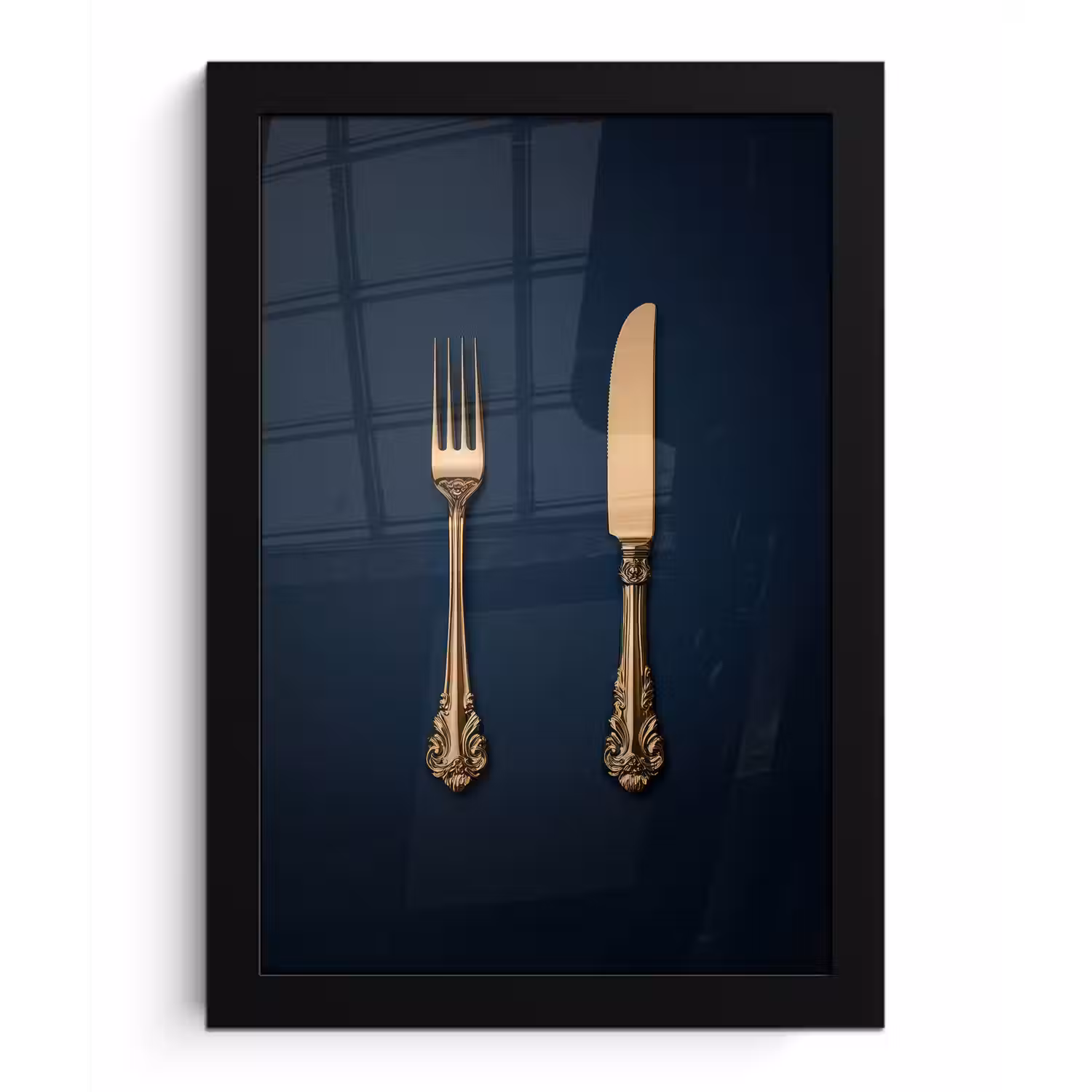 Bestek - Donkerblauw - Goud fotolijst zwart zonder passe partout klein -3d
