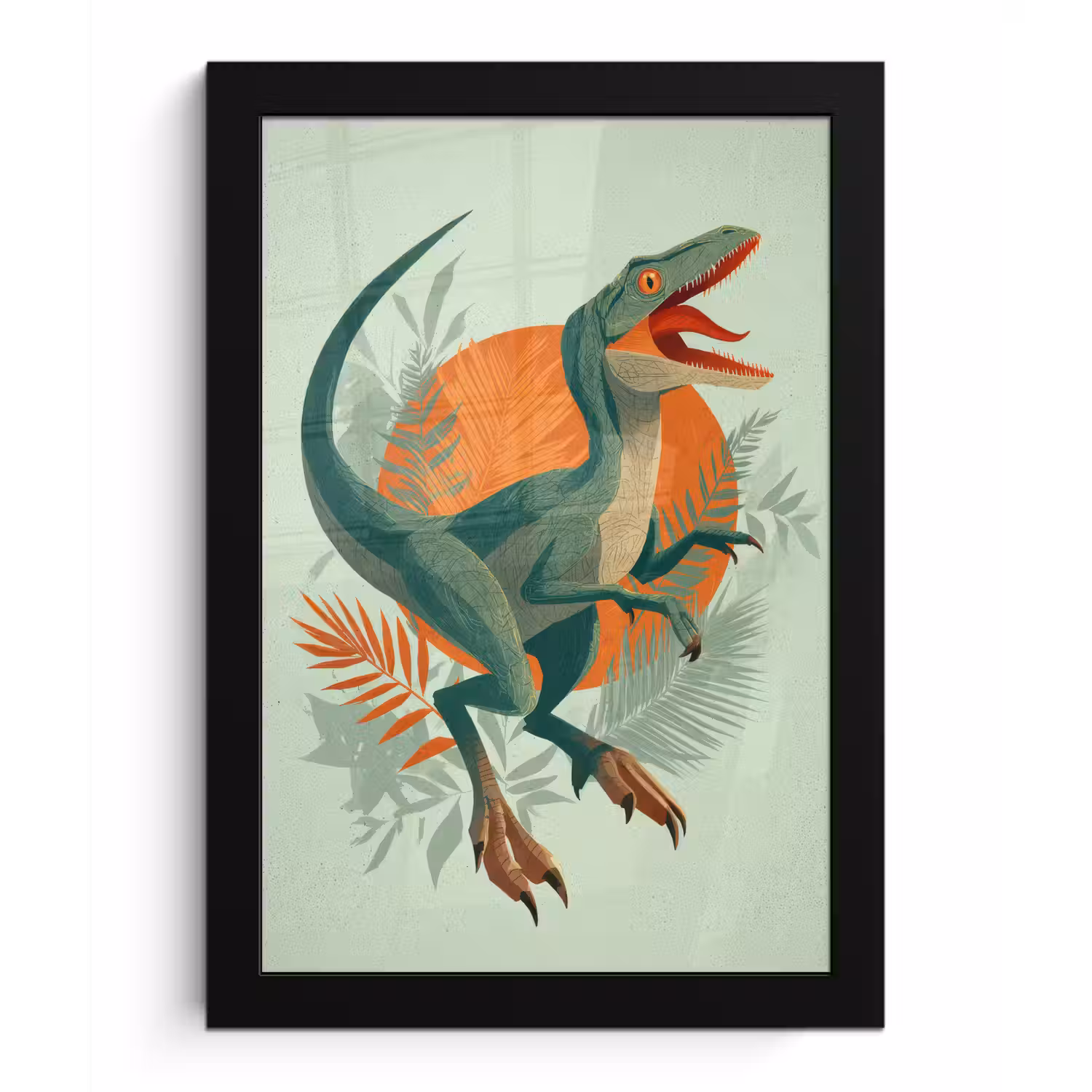 Dino - Bladeren - Grafisch - Groen fotolijst zwart zonder passe partout klein -3d
