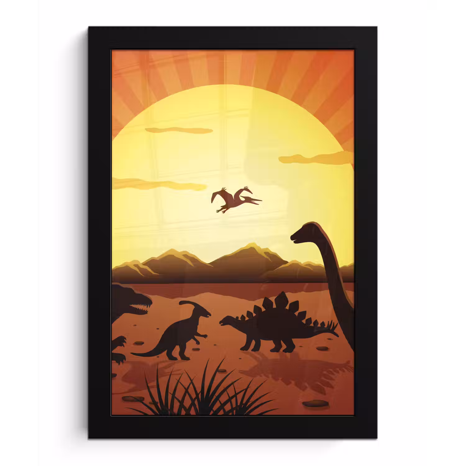 Dino - Zon - Natuur - Tekening - Kinderen - Jongens fotolijst zwart zonder passe partout klein -3d