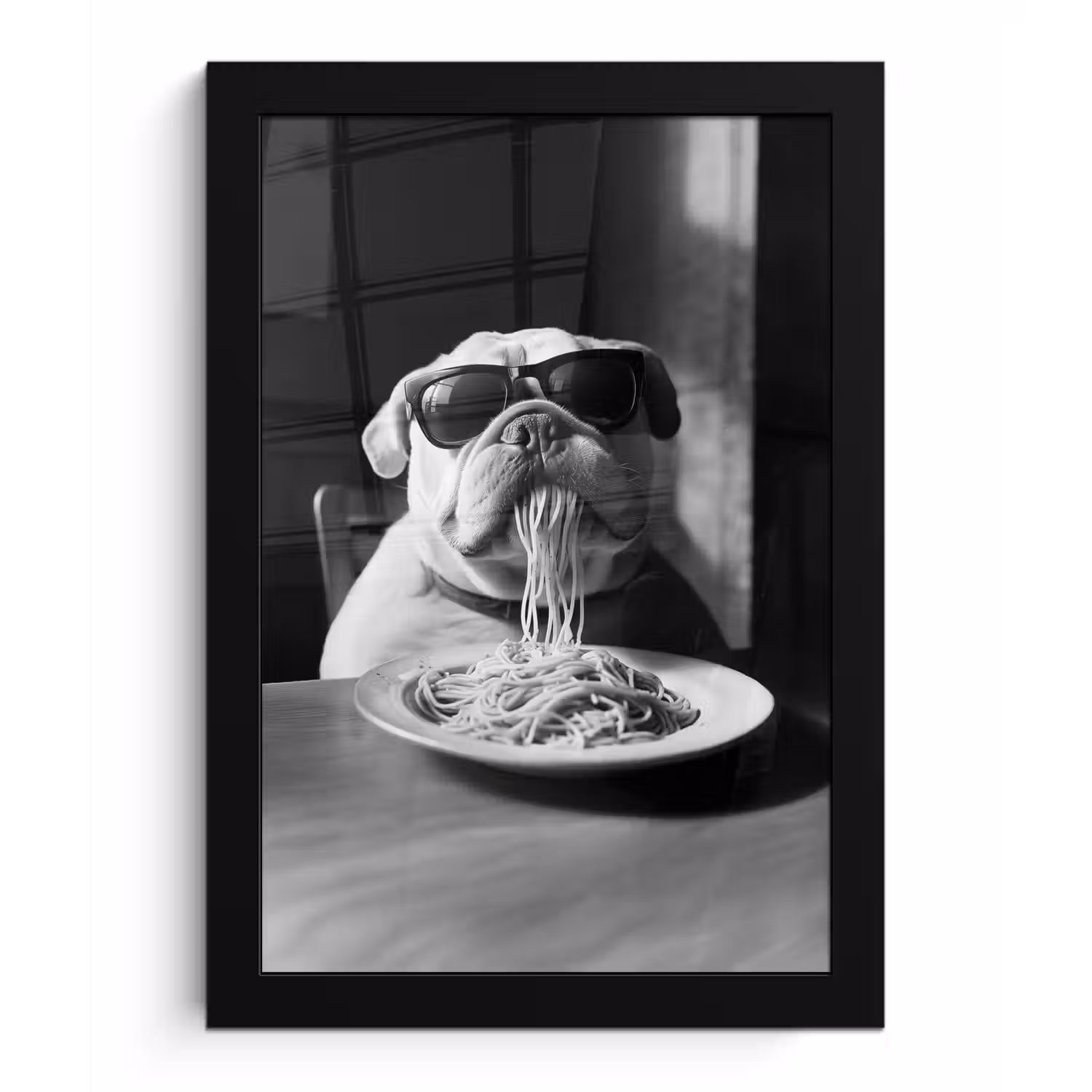 Hond - Bulldog - Pasta - Bril - Stoer - Dieren fotolijst zwart zonder passe partout klein -3d