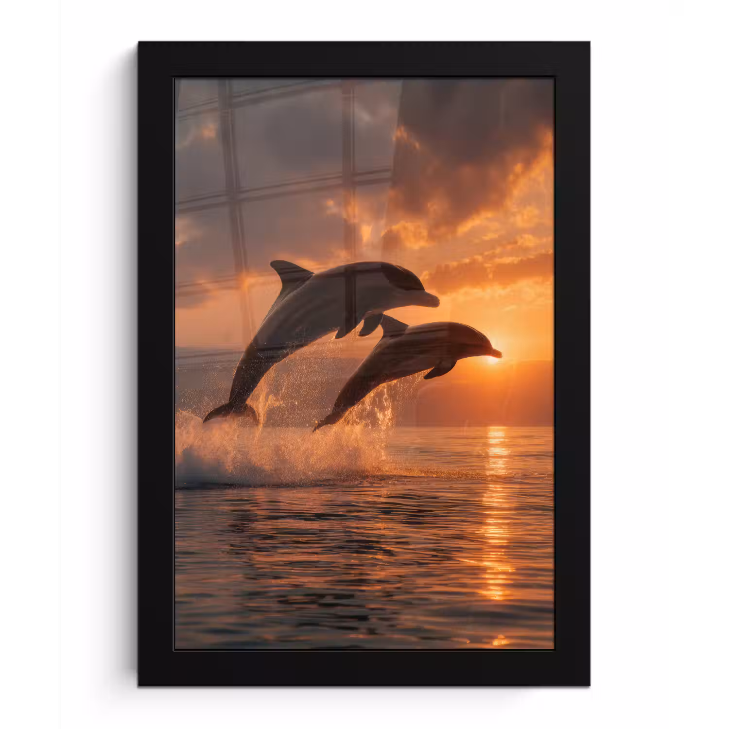 Dolfijnen - Zee - Realistisch fotolijst zwart zonder passe partout klein -3d