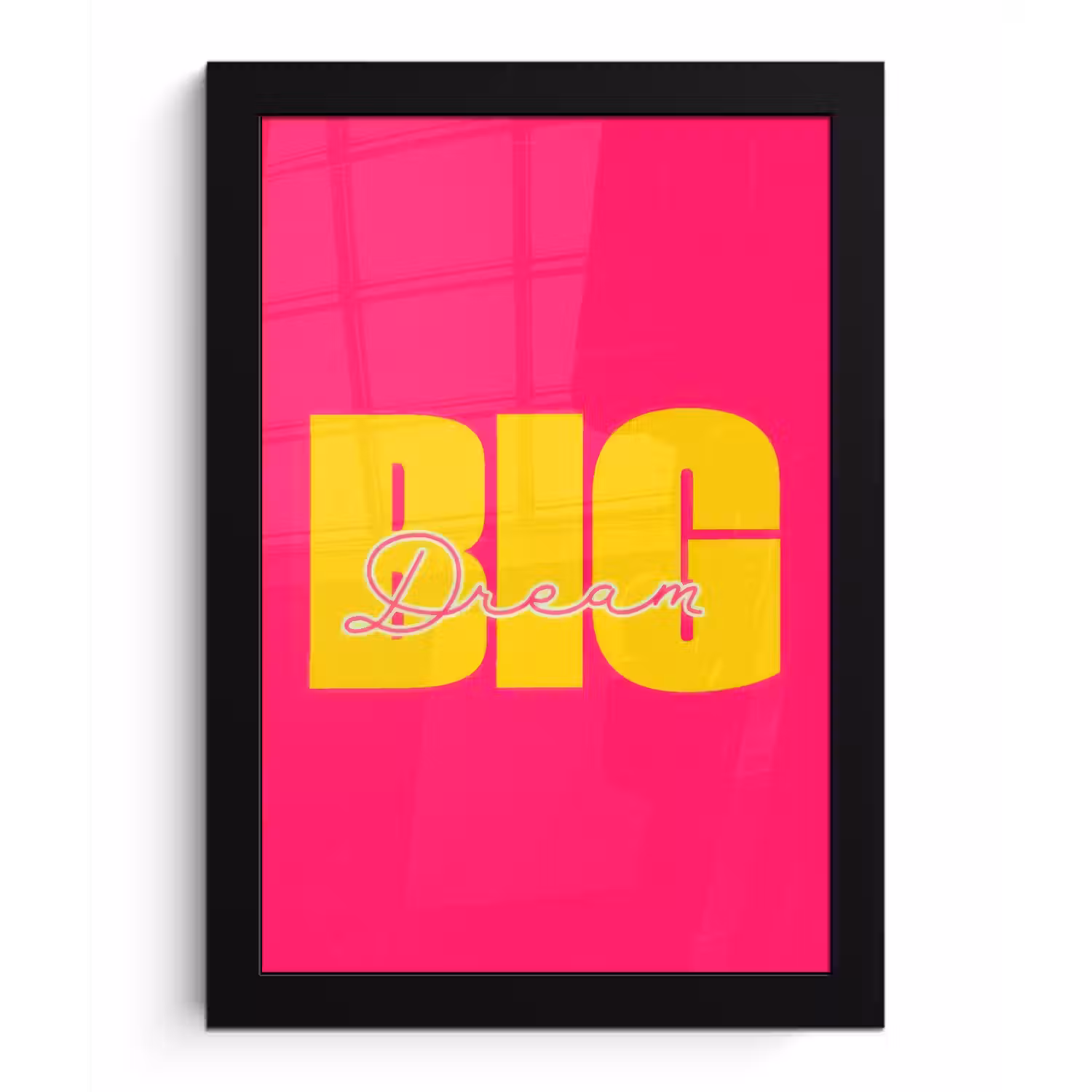 Dream big - Roze - Geel - Minimalistisch fotolijst zwart zonder passe partout klein -3d