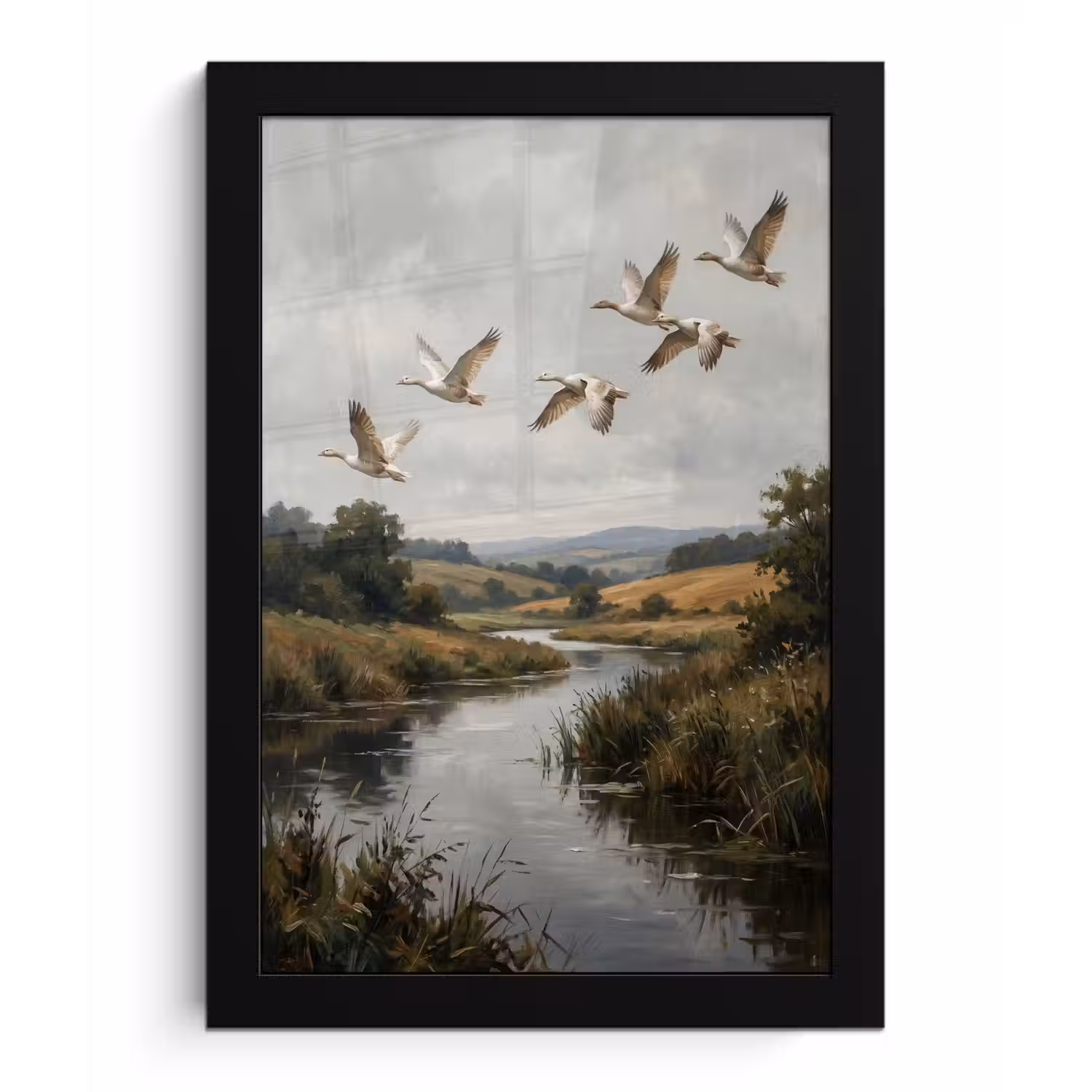 Eenden - Rivier - Landschap - Vlucht - Nostalgisch fotolijst zwart zonder passe partout klein -3d