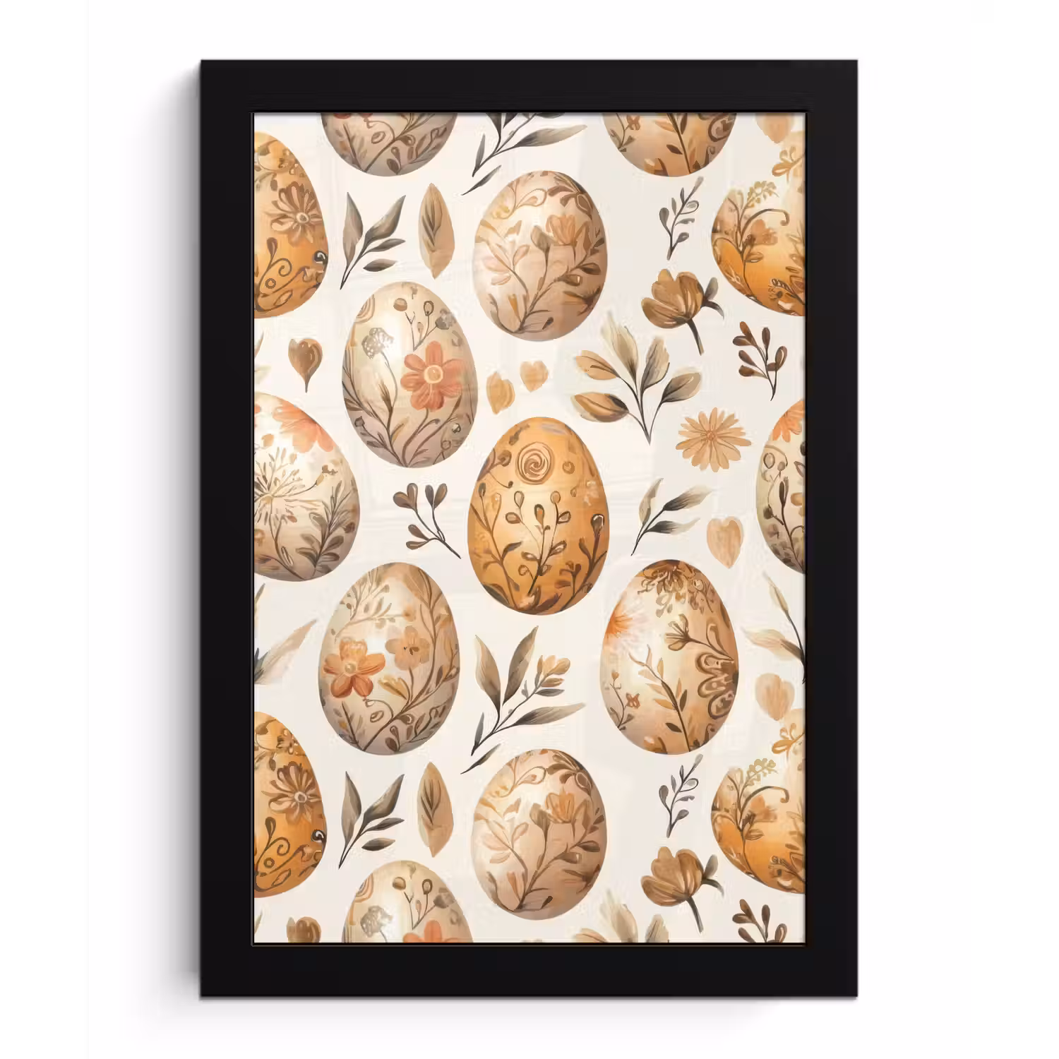 Paaseieren - Bruin - Bloemen fotolijst zwart zonder passe partout klein -3d