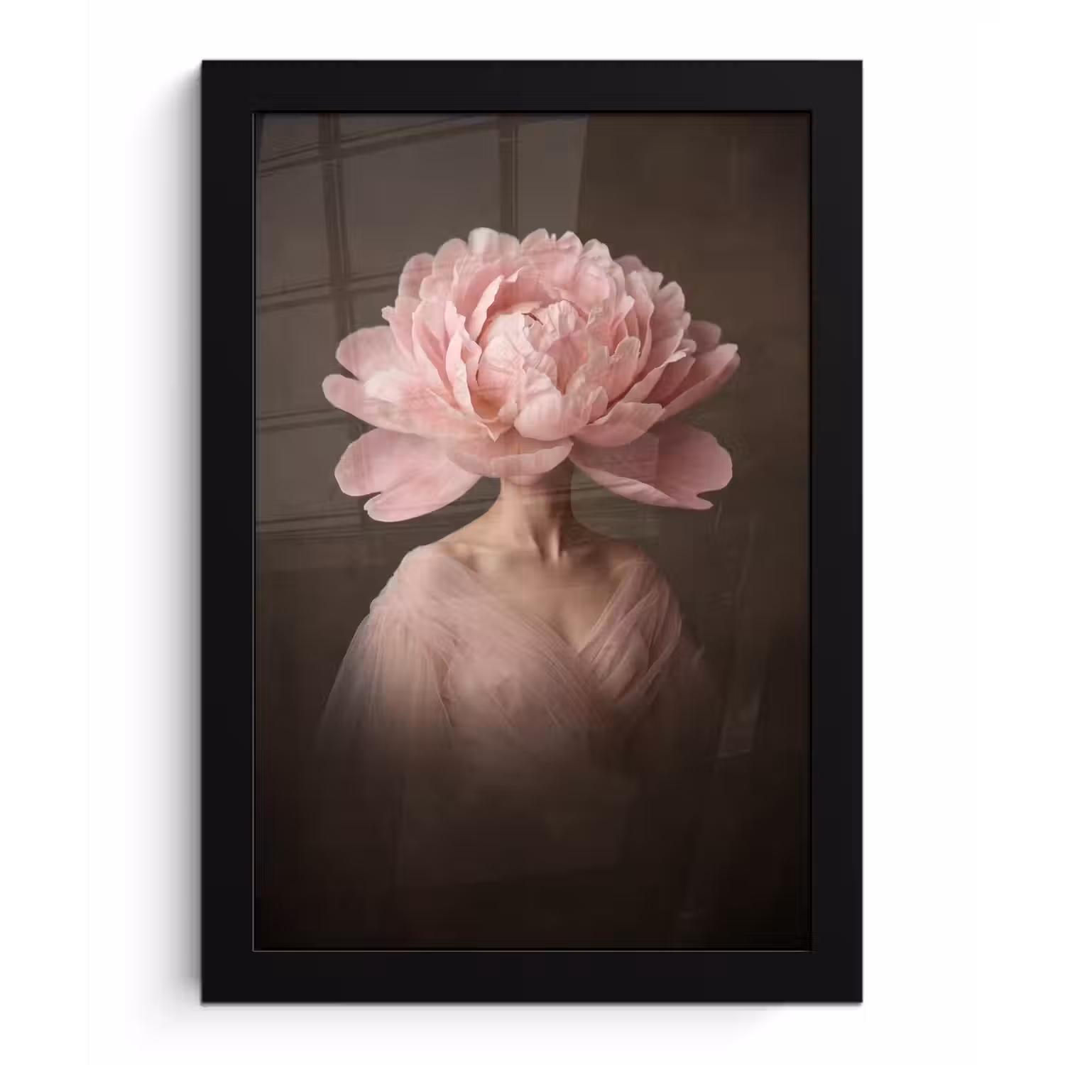 Gezicht - Roos - Roze fotolijst zwart zonder passe partout klein -3d