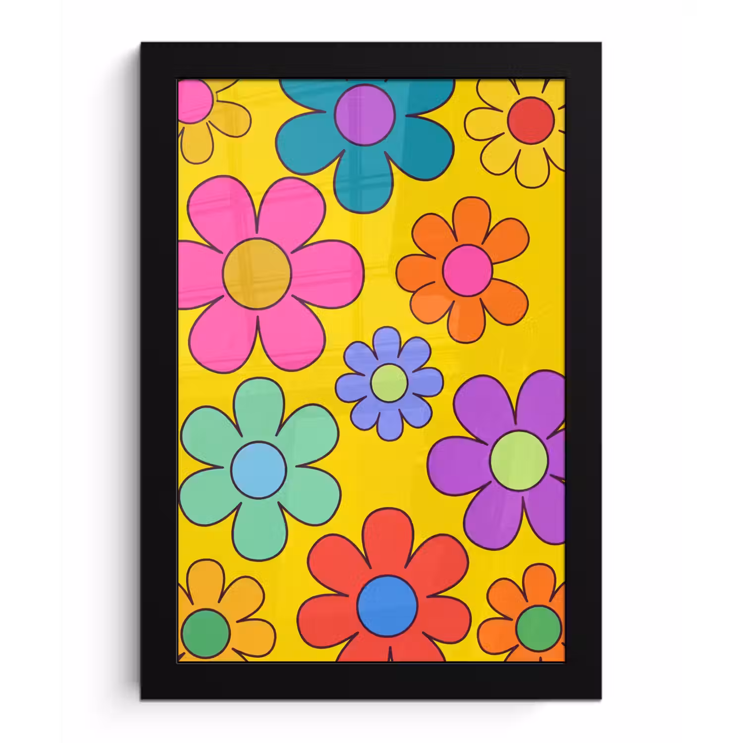 Bloemen - Illustratie - Kleurrijk fotolijst zwart zonder passe partout klein -3d