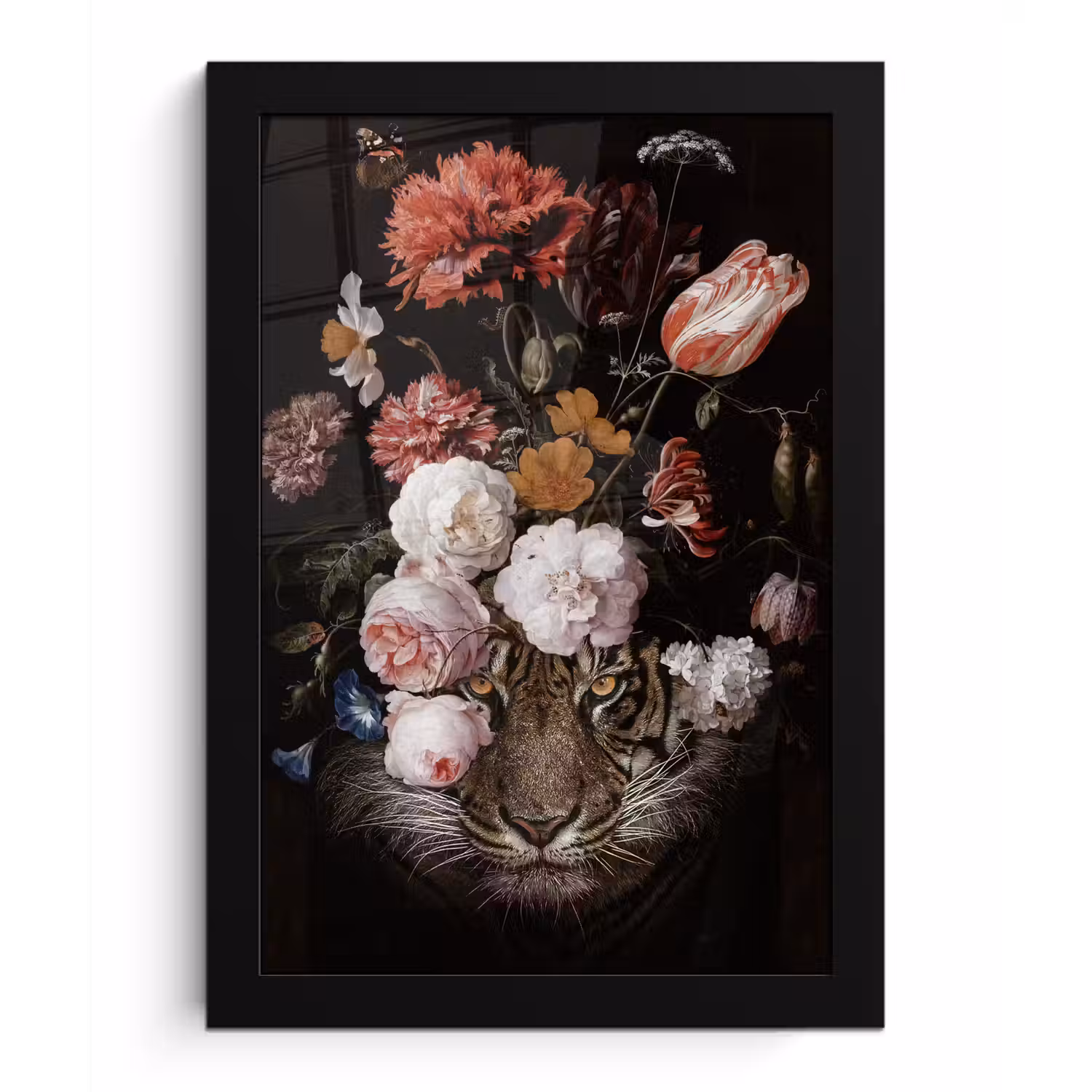 Bloemen - Jan Davidsz de Heem - Tijger - Schilderij - Stilleven - Oude meesters fotolijst zwart zonder passe partout klein -3d