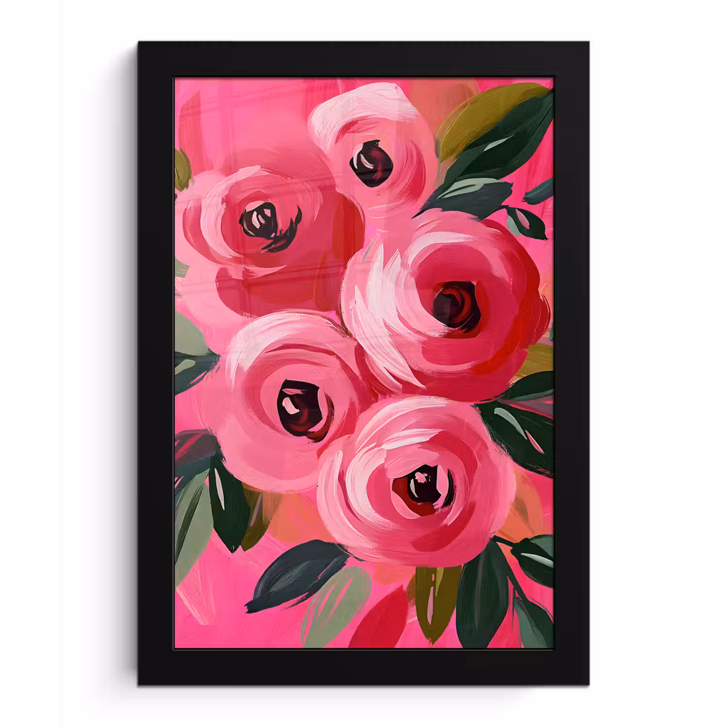 Bloemen - Verf - Roze fotolijst zwart zonder passe partout klein -3d