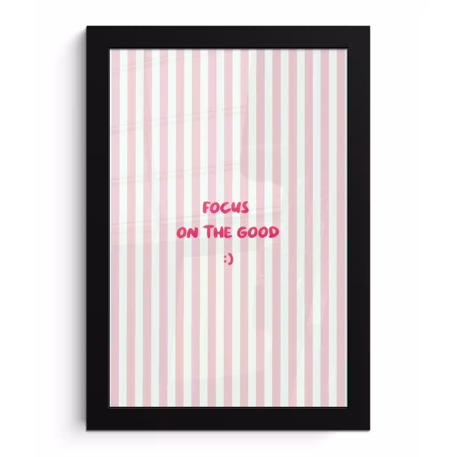 Focus on the good - Strepen - Roze - Smiley fotolijst zwart zonder passe partout klein -3d