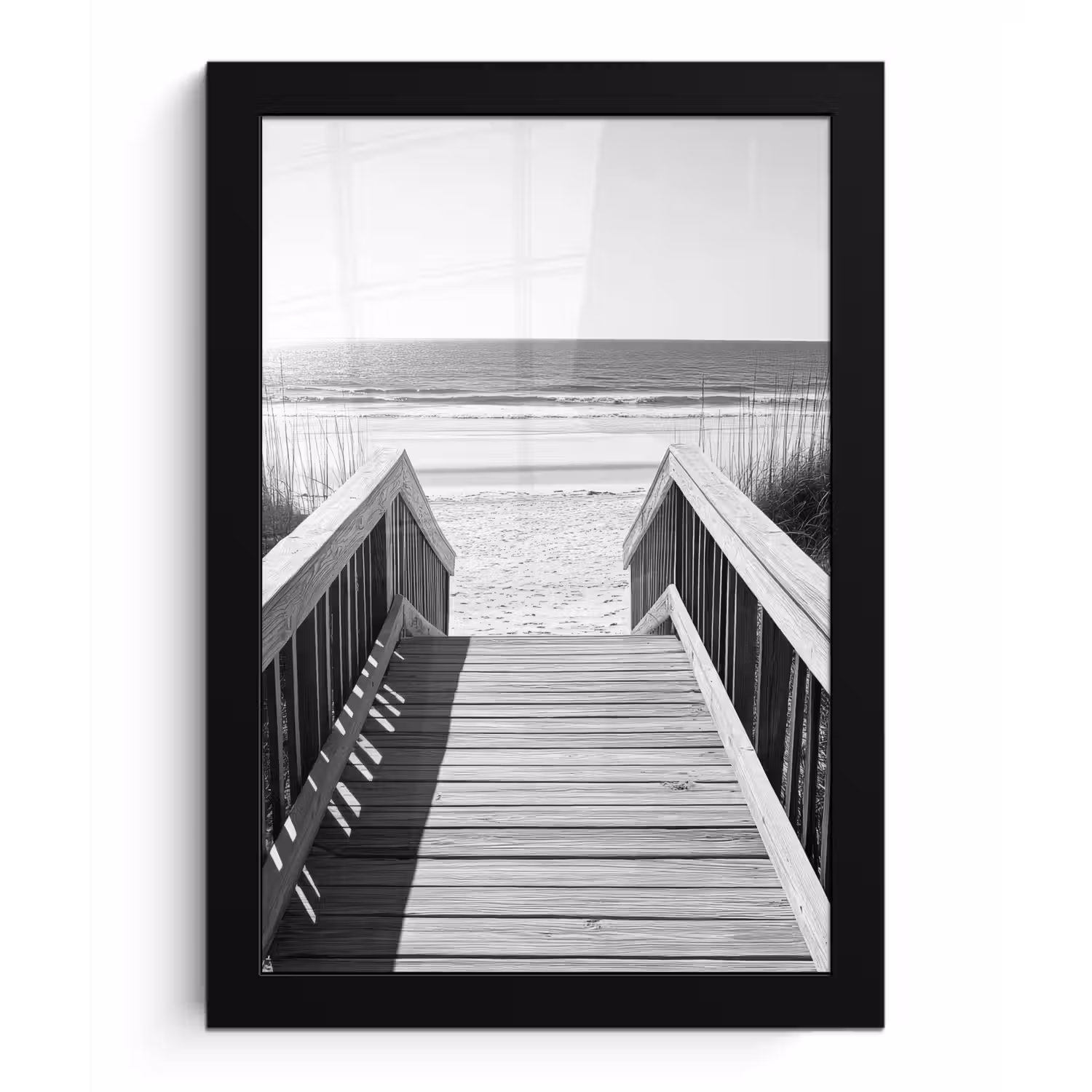 Loopbrug - Hout - Strand - Zee fotolijst zwart zonder passe partout klein -3d