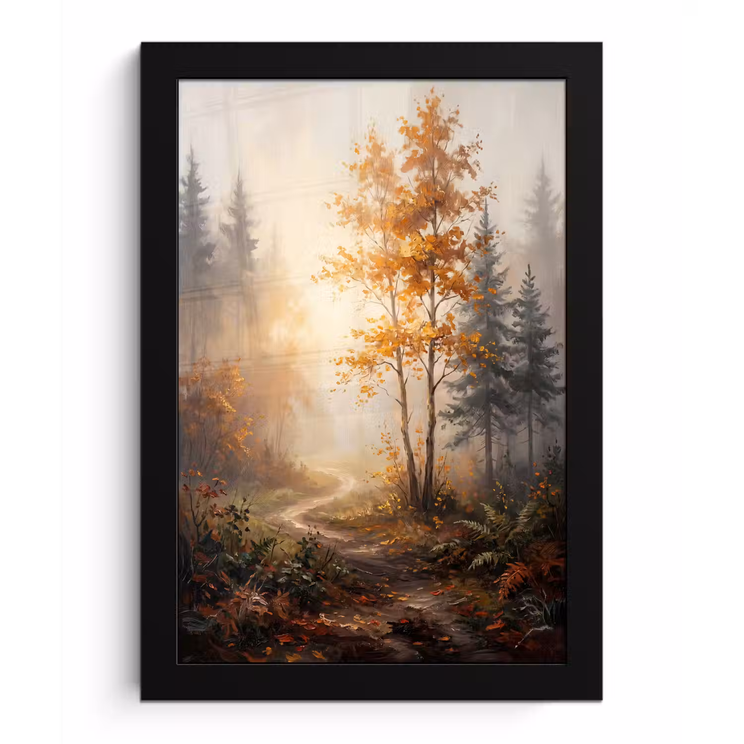 Bospad - Herfstbladeren - Natuur - Schilderachtig - Oranje fotolijst zwart zonder passe partout klein -3d
