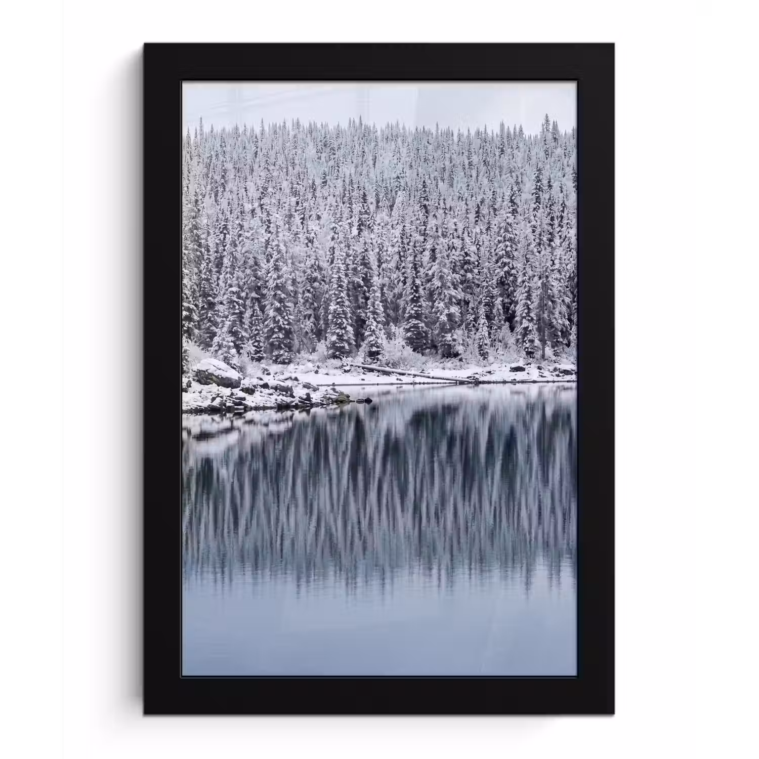 Bos - Reflectie - Meer - Winter - Serene fotolijst zwart zonder passe partout klein -3d