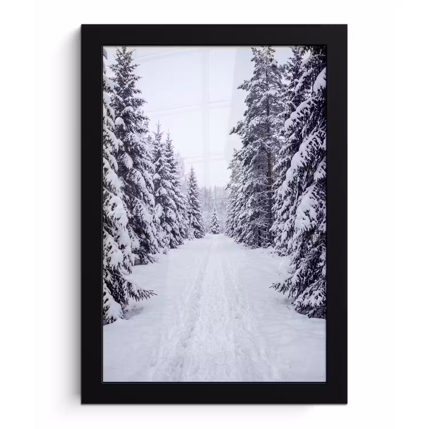 Bos - Winter - Sneeuw - Pad - Natuur fotolijst zwart zonder passe partout klein -3d
