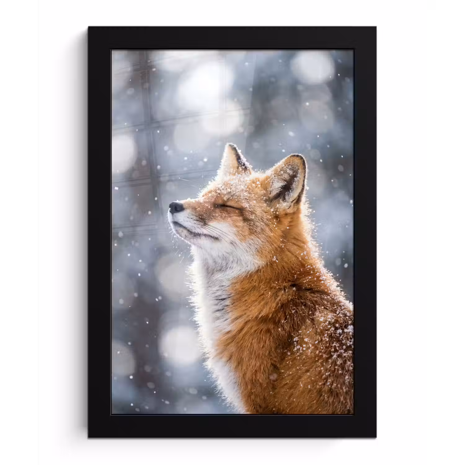 Vos - Sneeuwval - Portret - Winter - Sfeervol fotolijst zwart zonder passe partout klein -3d