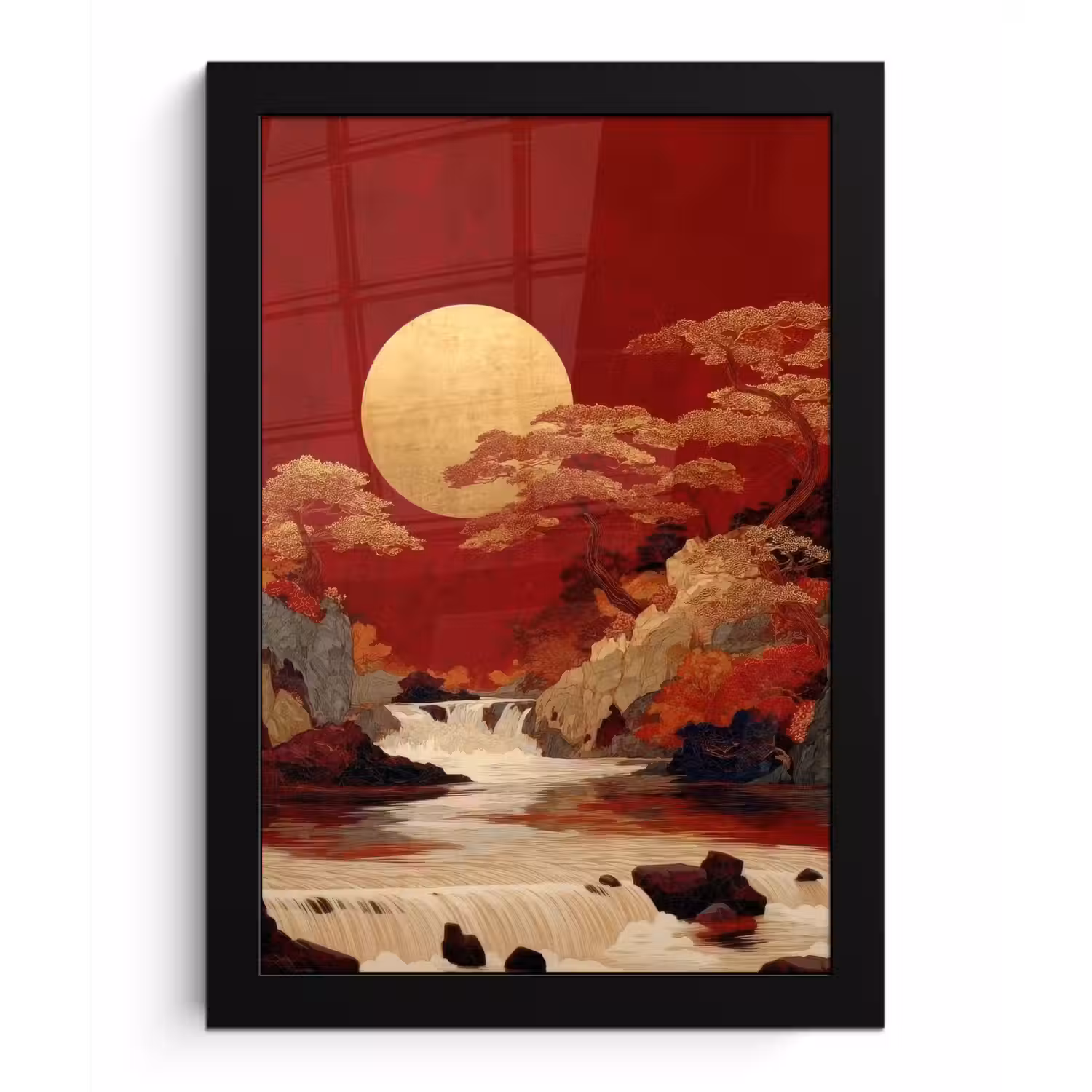 Volle maan - Landschap - Waterval fotolijst zwart zonder passe partout klein -3d