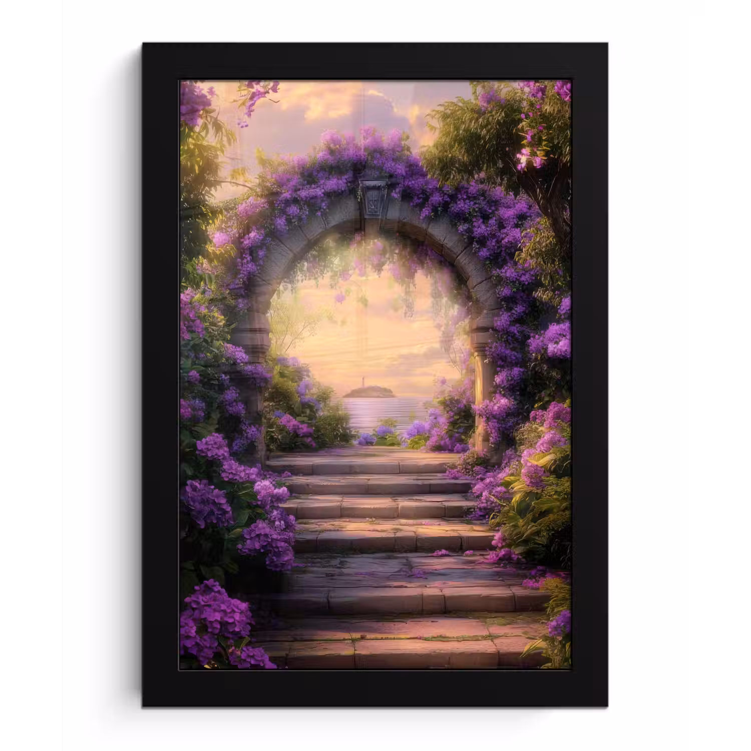 Poort - Paars - Bloemen fotolijst zwart zonder passe partout klein -3d