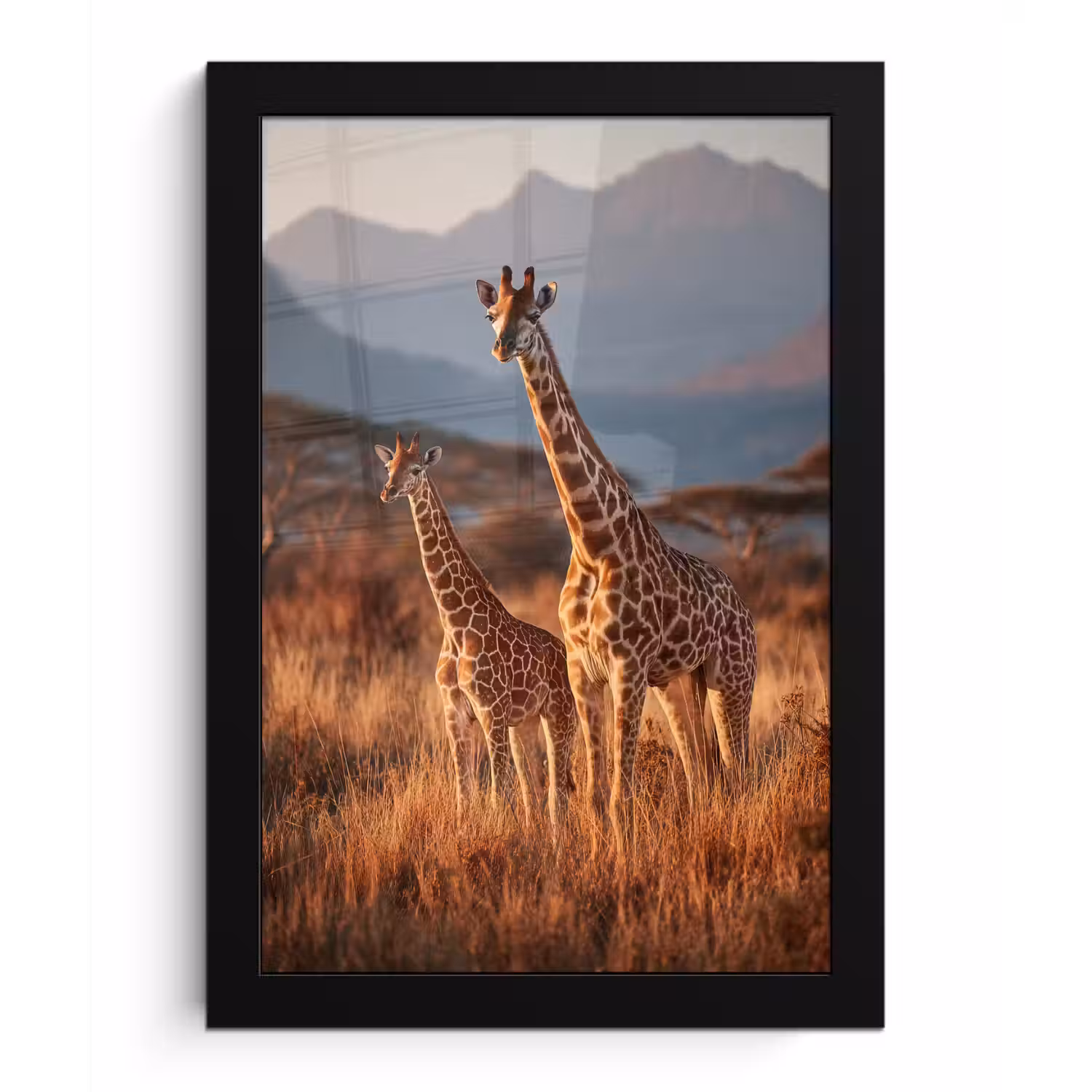 Giraffen - Hoog gras - Acaciabomen fotolijst zwart zonder passe partout klein -3d