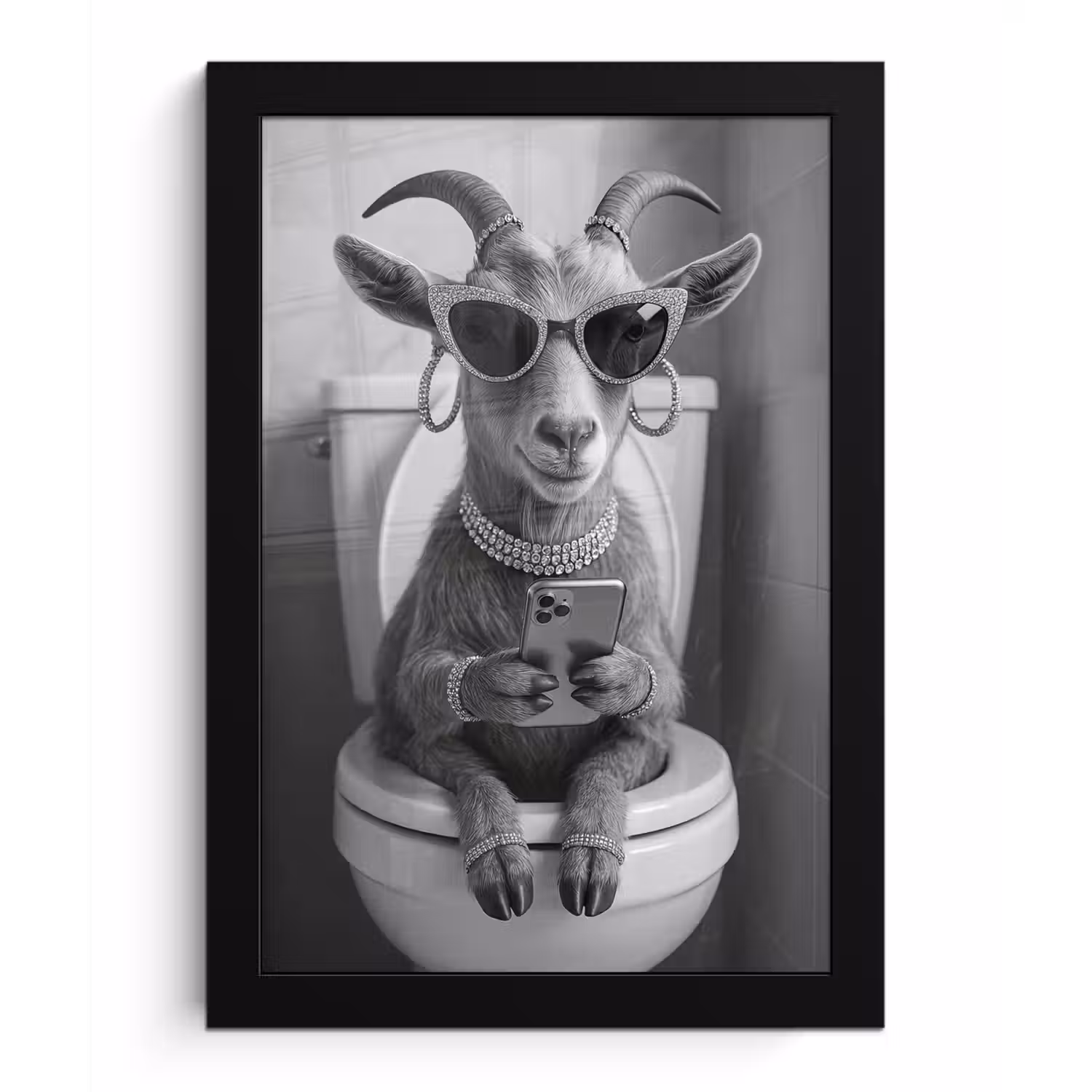 Geit - Telefoon - Toilet - Zwart - Wit fotolijst zwart zonder passe partout klein -3d