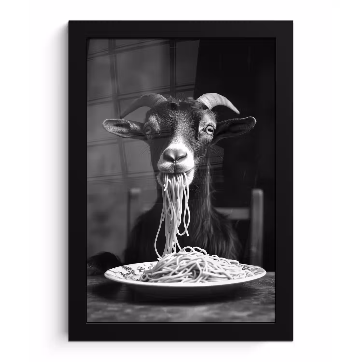 Geit - Bord - Spaghetti - Zwart Wit fotolijst zwart zonder passe partout klein -3d