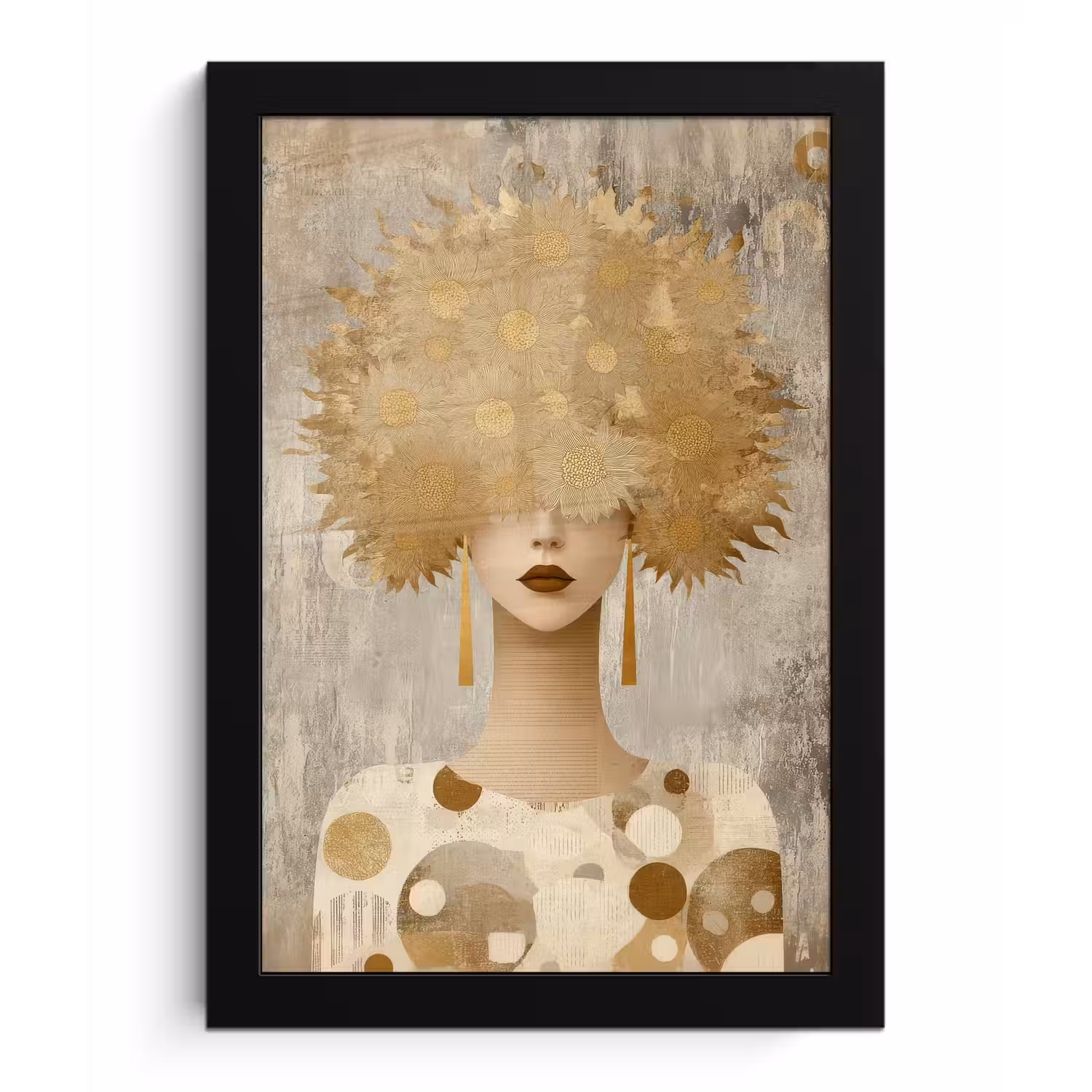 Goud - Portret - Vrouw fotolijst zwart zonder passe partout klein -3d