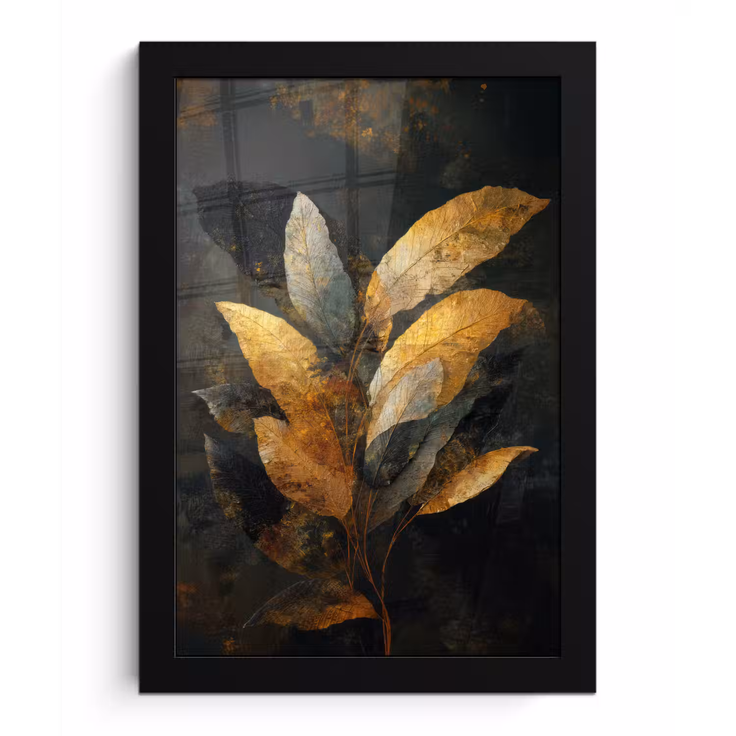 Gouden Bladcompositie – Botanische Luxe fotolijst zwart zonder passe partout klein -3d