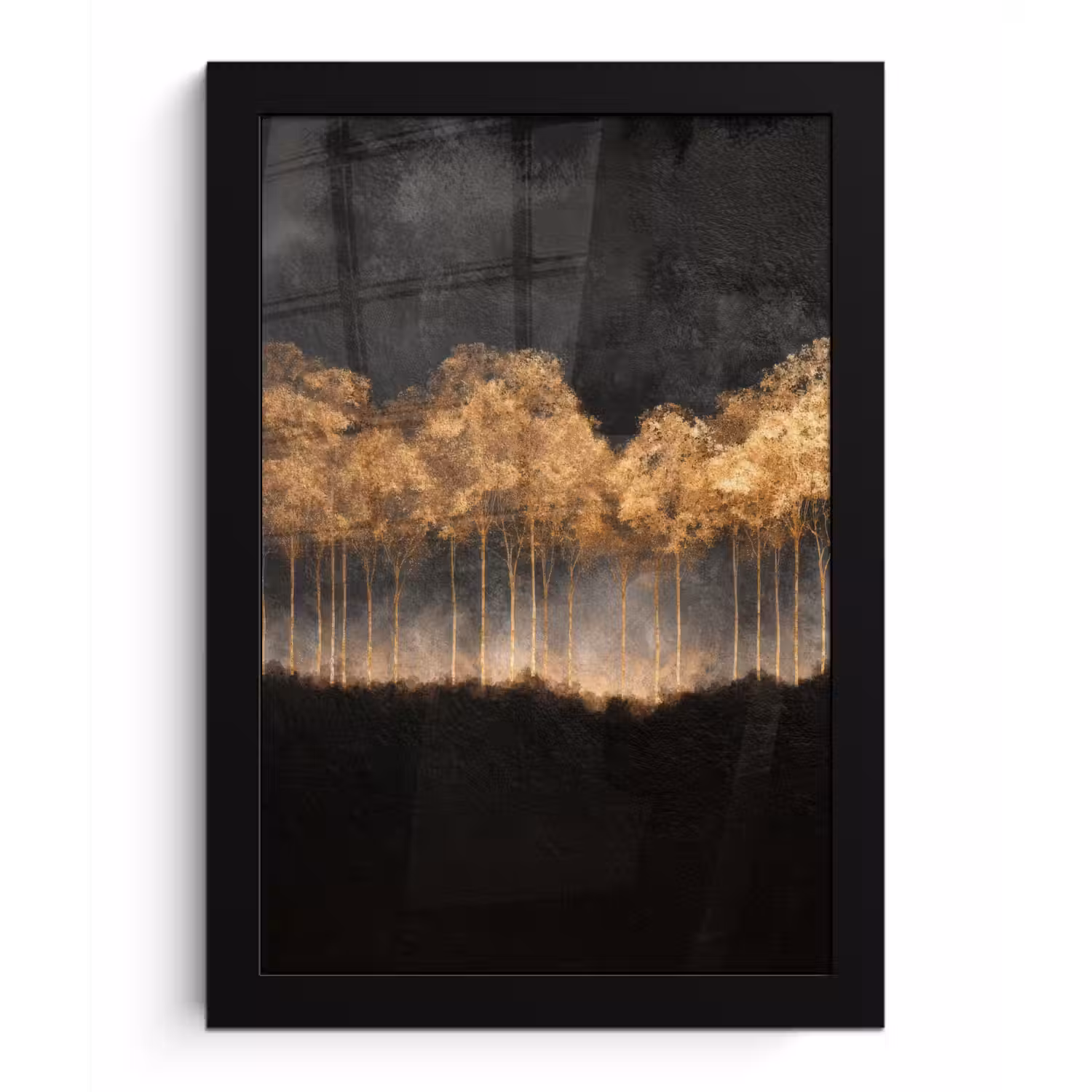 Gouden Bomen in Mistig Landschap fotolijst zwart zonder passe partout klein -3d