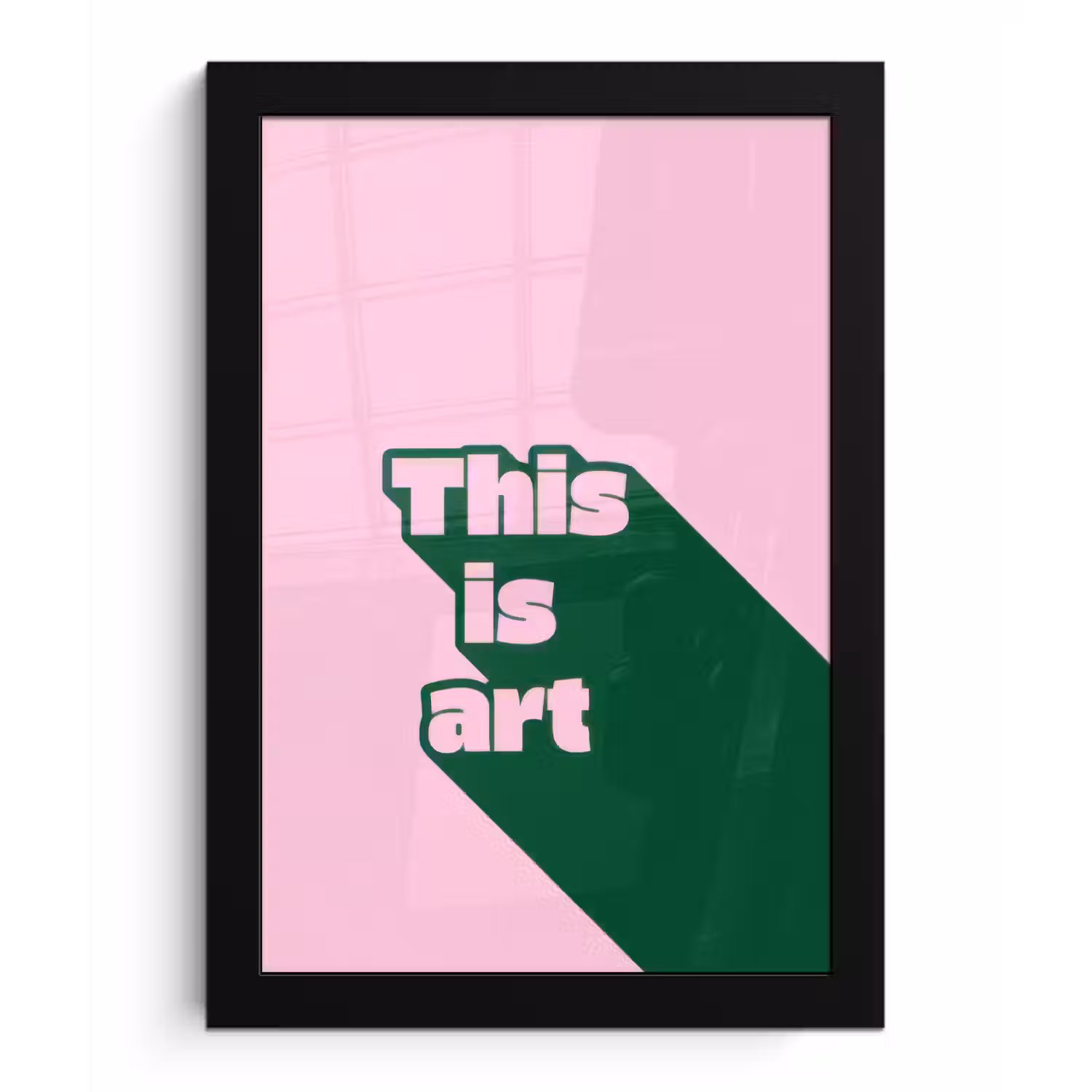 Groen - Teskt - This is art - Roze fotolijst zwart zonder passe partout klein -3d
