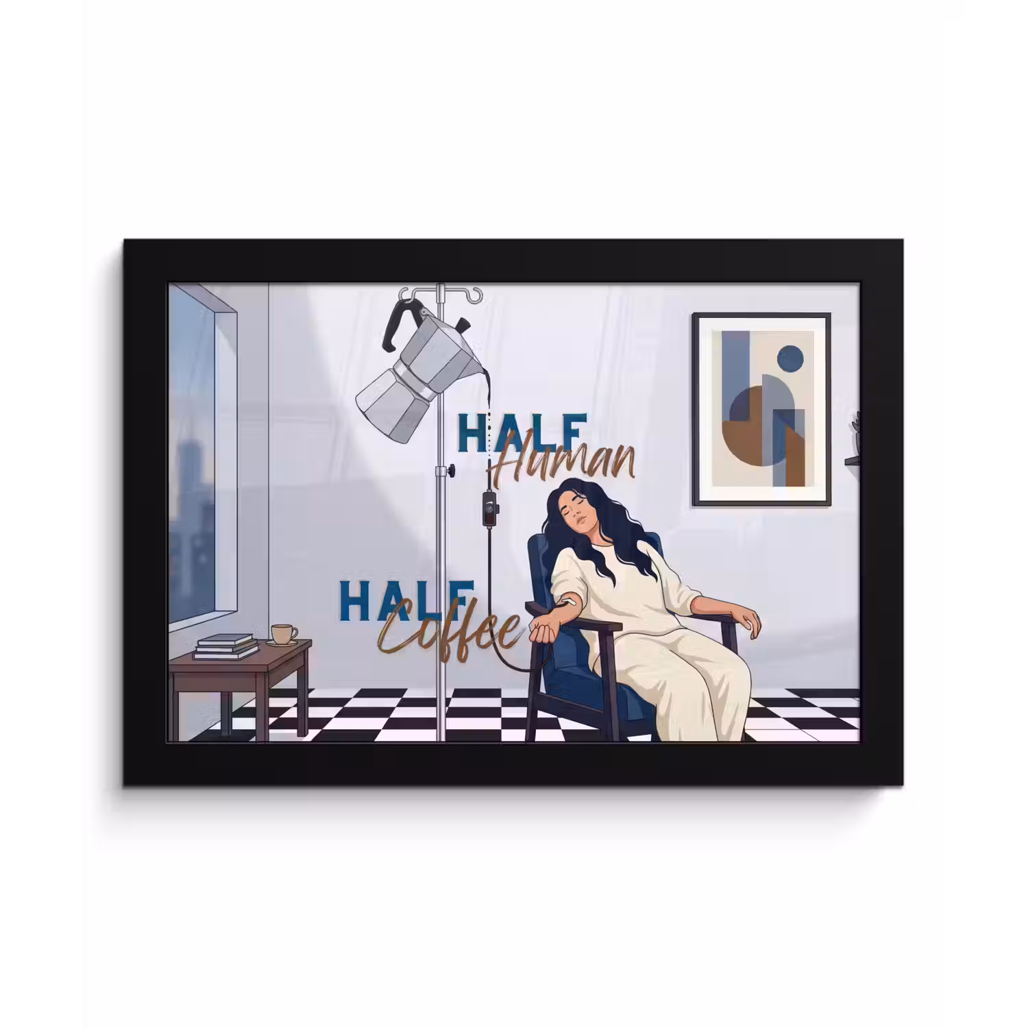 Half human, Half Coffee - Infuus - Koffie fotolijst zwart zonder passe partout klein -3d