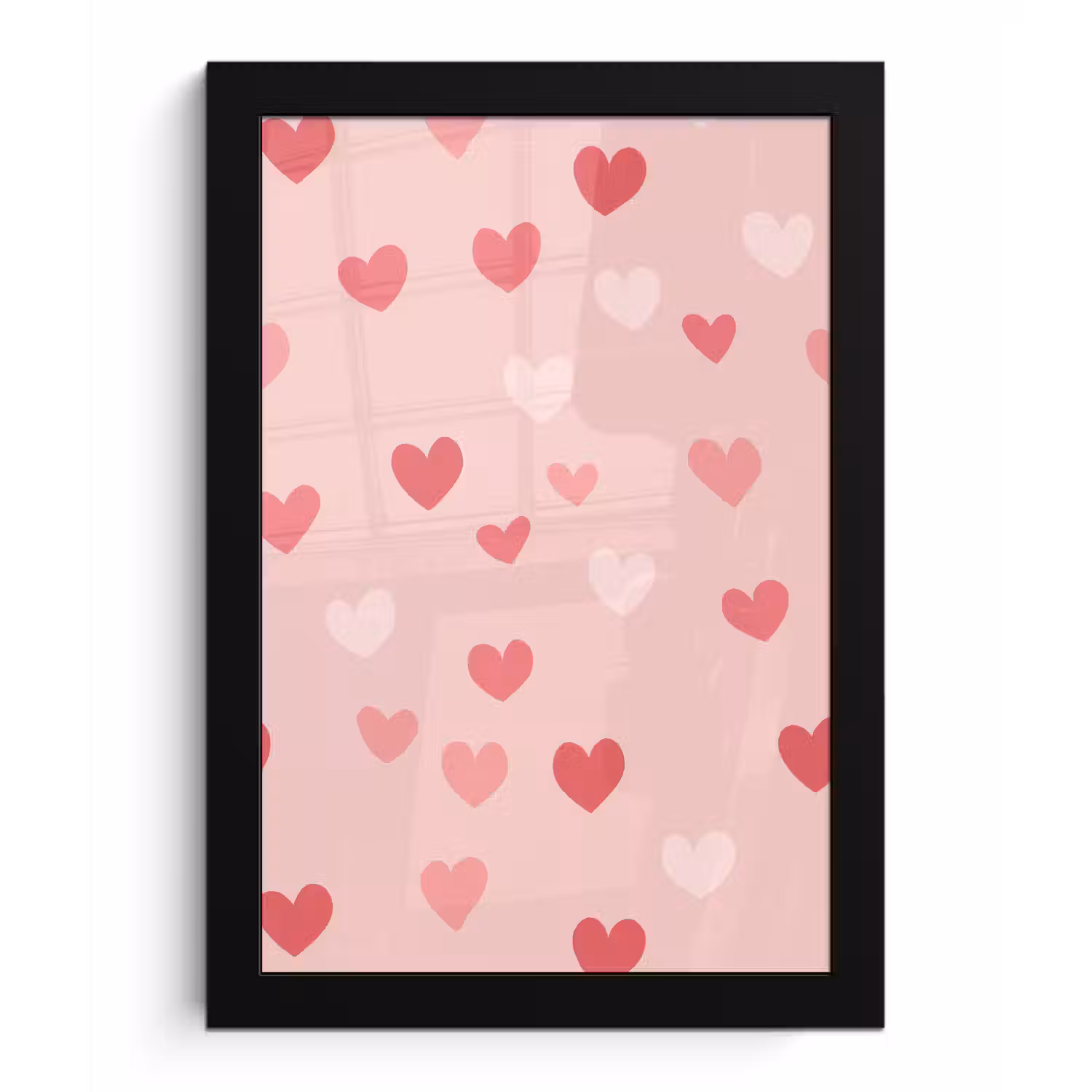 Hartjes - Patroon - Roze - Eenvoudig fotolijst zwart zonder passe partout klein -3d