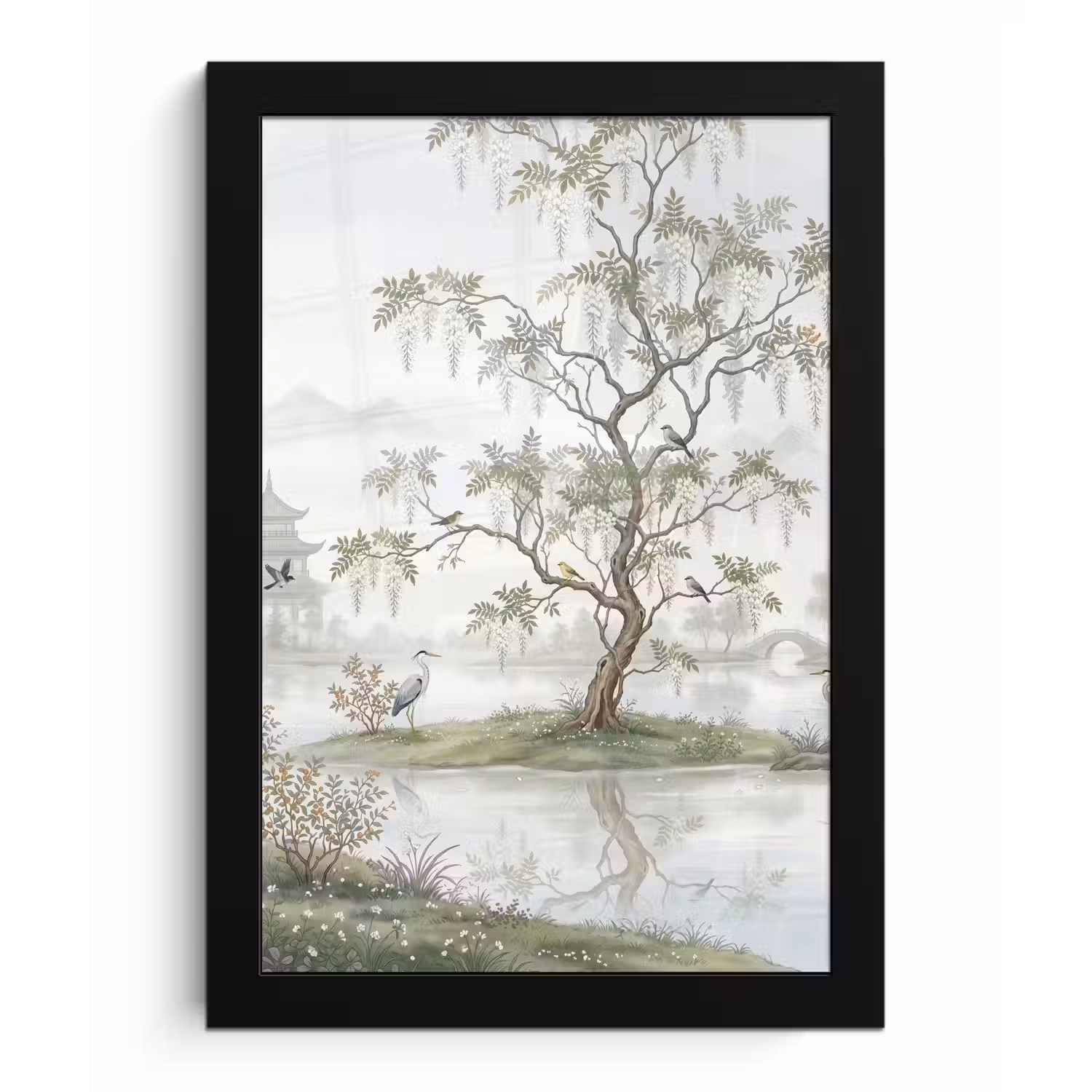 Reiger - Landschap - Groen fotolijst zwart zonder passe partout klein -3d