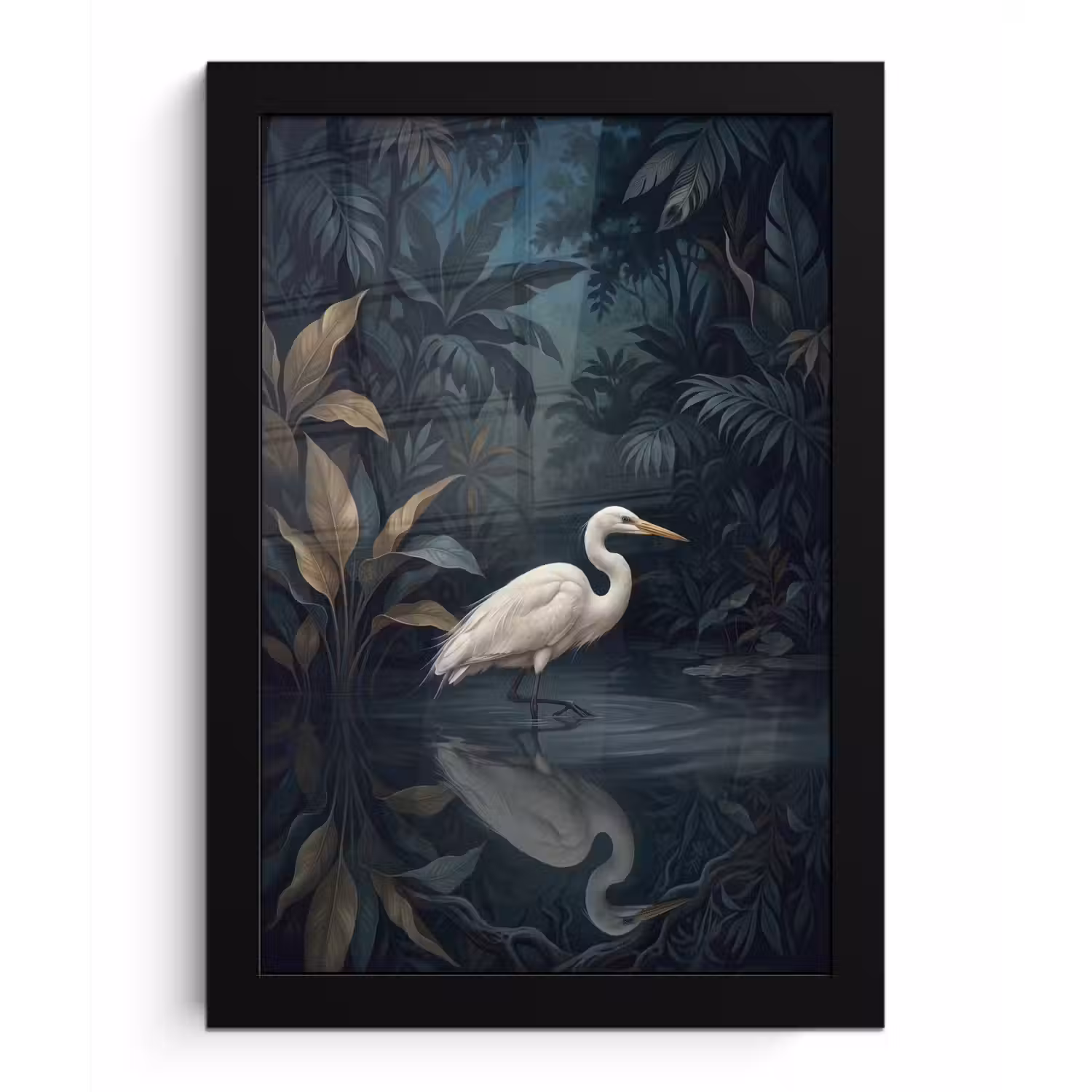 Reiger - Water - Natuur - Modern - Wit fotolijst zwart zonder passe partout klein -3d